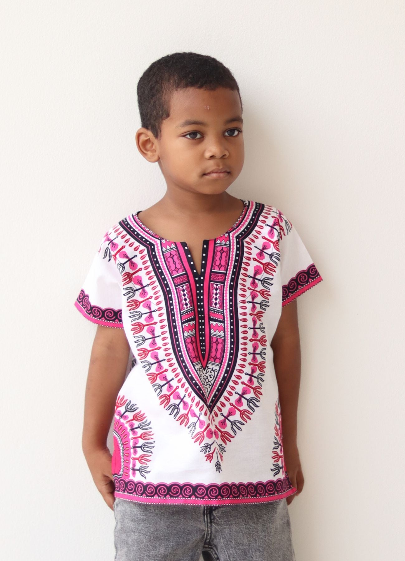 African Dashiki Children's Shirt Standard Cotton 100 % - Bright White