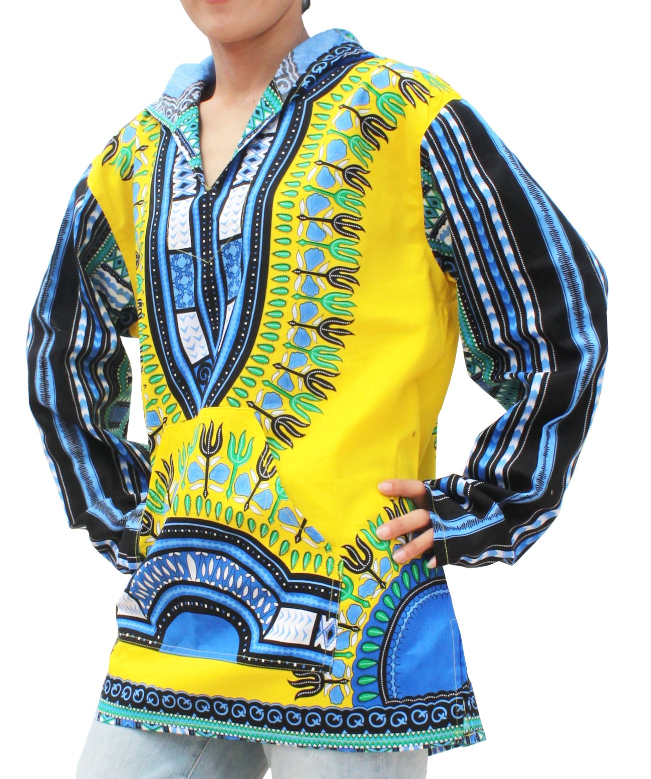 African Dashiki Unisex Jackets - Colorful Windbreaker Hoody Long Sleeve