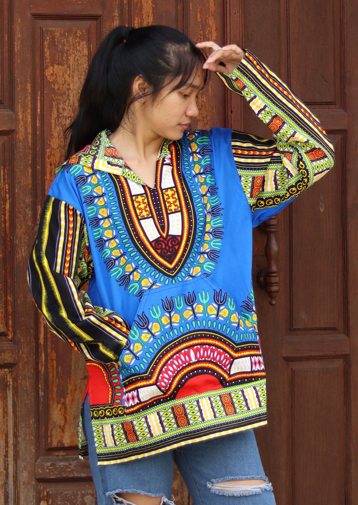 African Dashiki Unisex Jackets - Colorful Windbreaker Hoody Long Sleeve