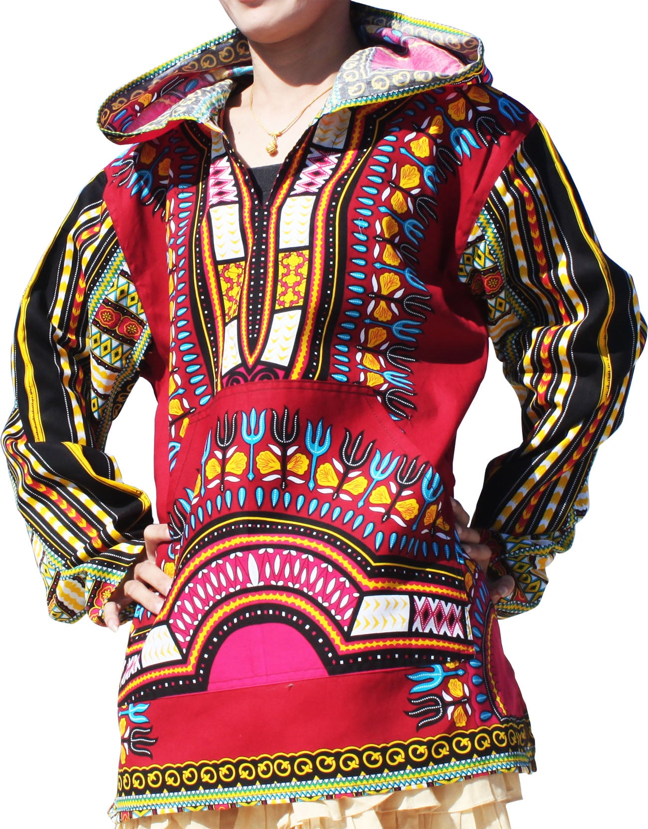 African Dashiki Unisex Jackets - Colorful Windbreaker Hoody Long Sleeve