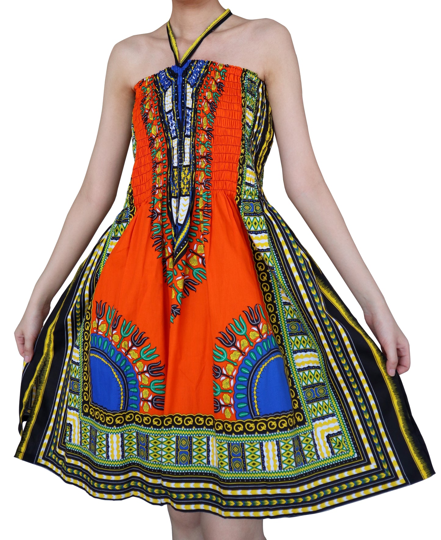 African Dashiki Dress - Open Shoulder Halter Strap