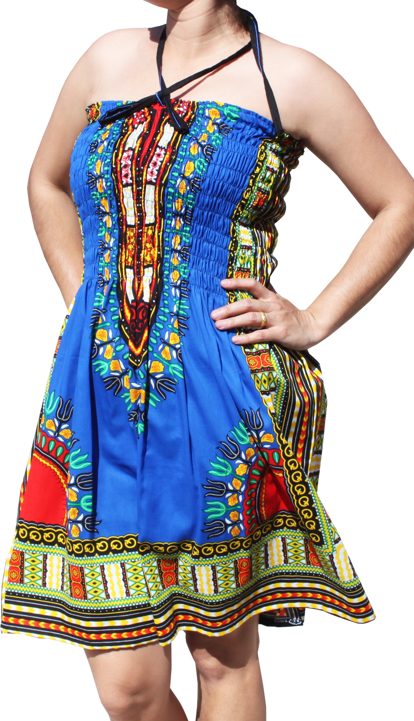 African Dashiki Dress - Open Shoulder Halter Strap