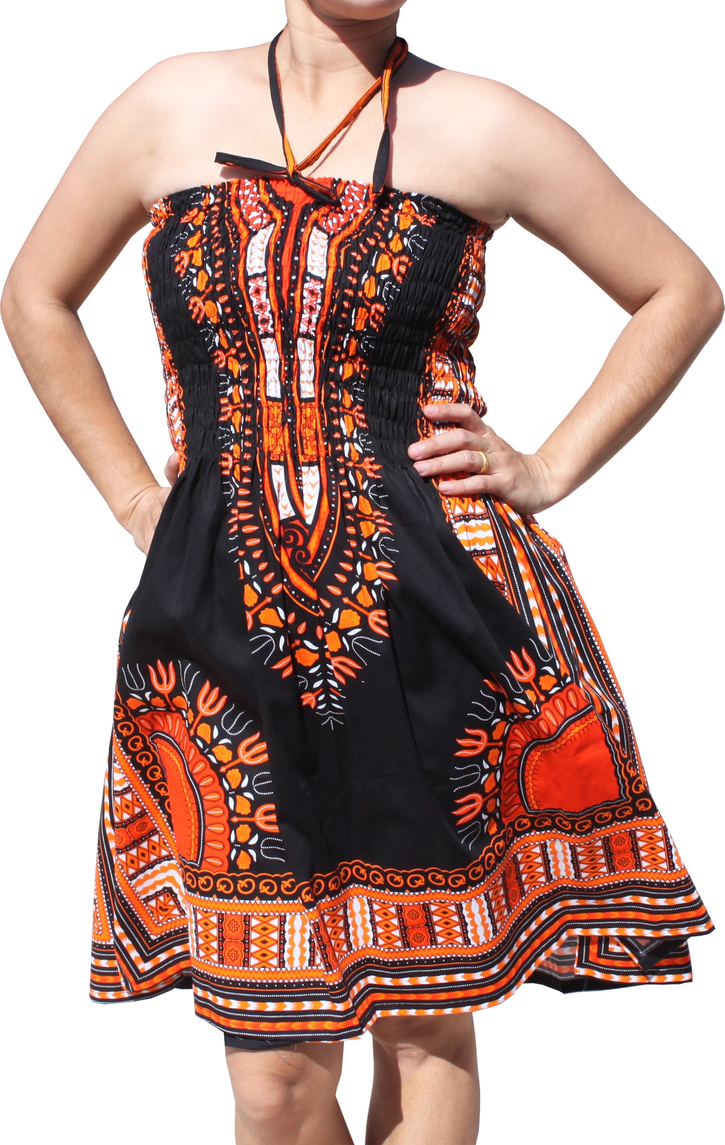 African Dashiki Dress - Open Shoulder Halter Strap