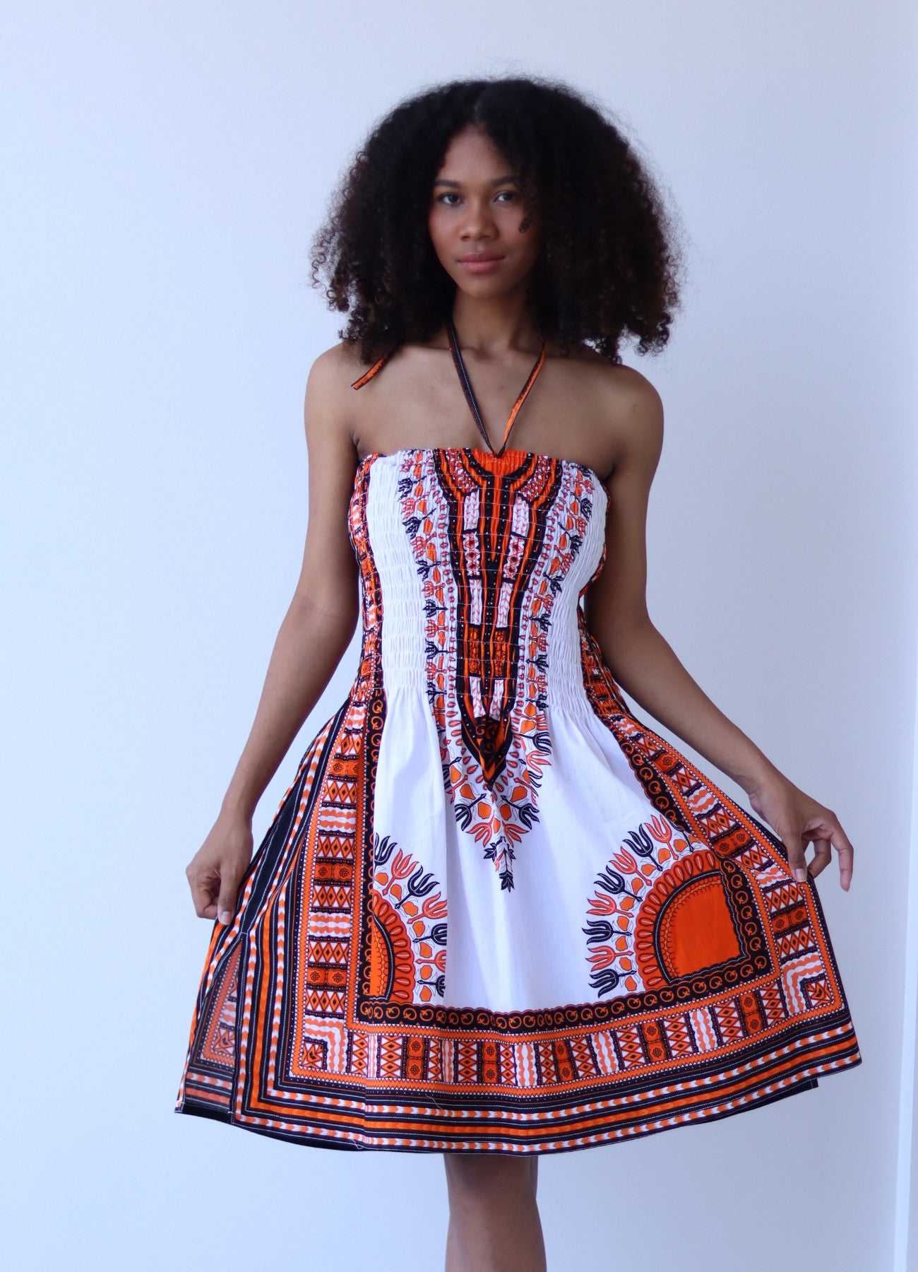 African Dashiki Dress - Open Shoulder Halter Strap