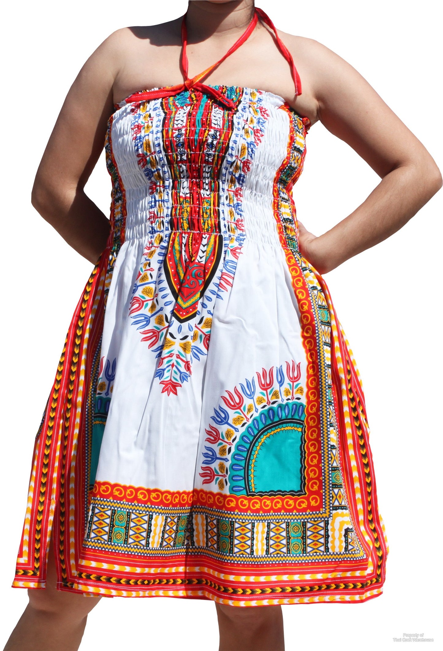 African Dashiki Dress - Open Shoulder Halter Strap