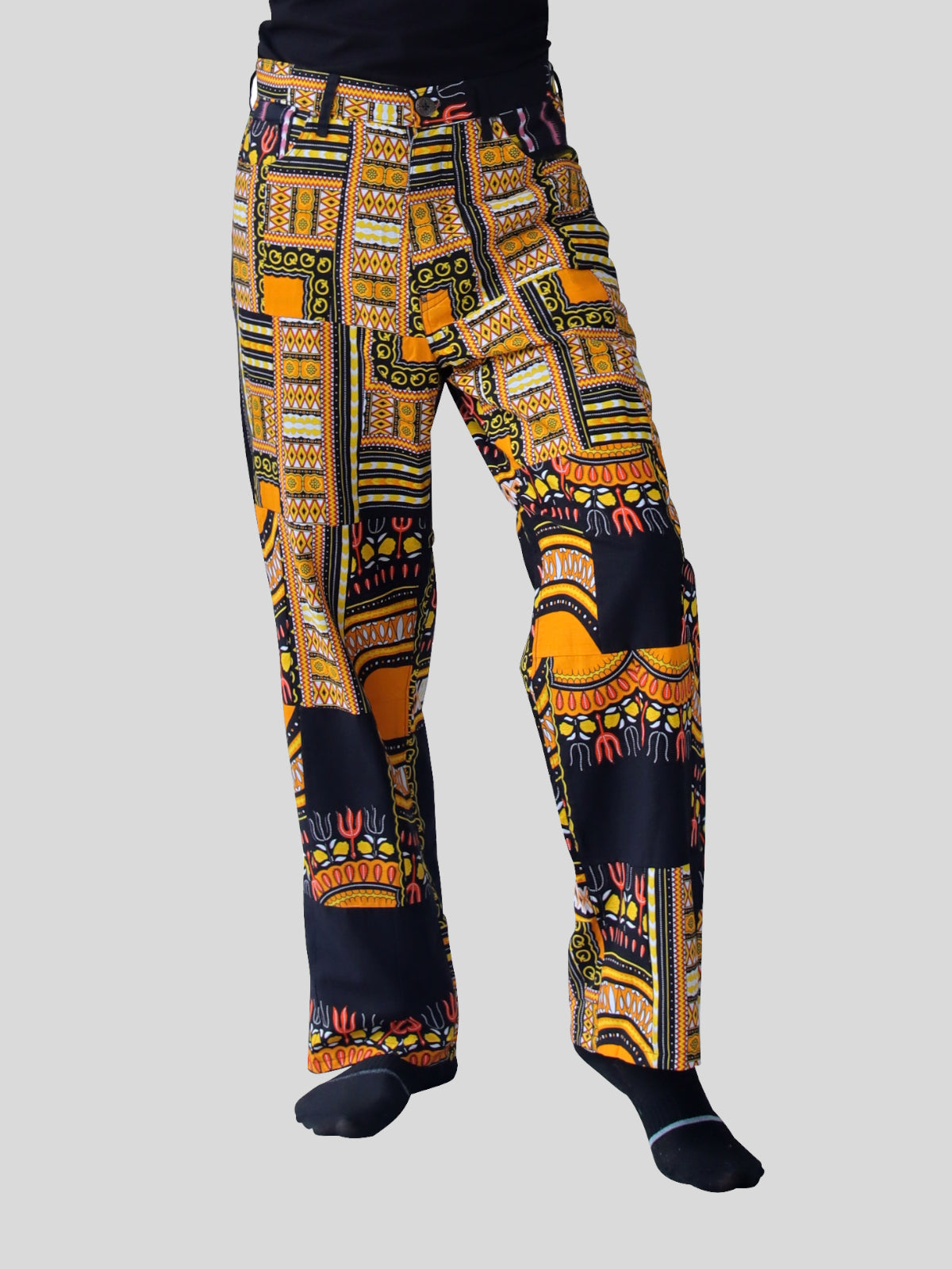Fitted Jeans with Metal Fly Buttons Handcrafted Cotton Patch African Dashiki