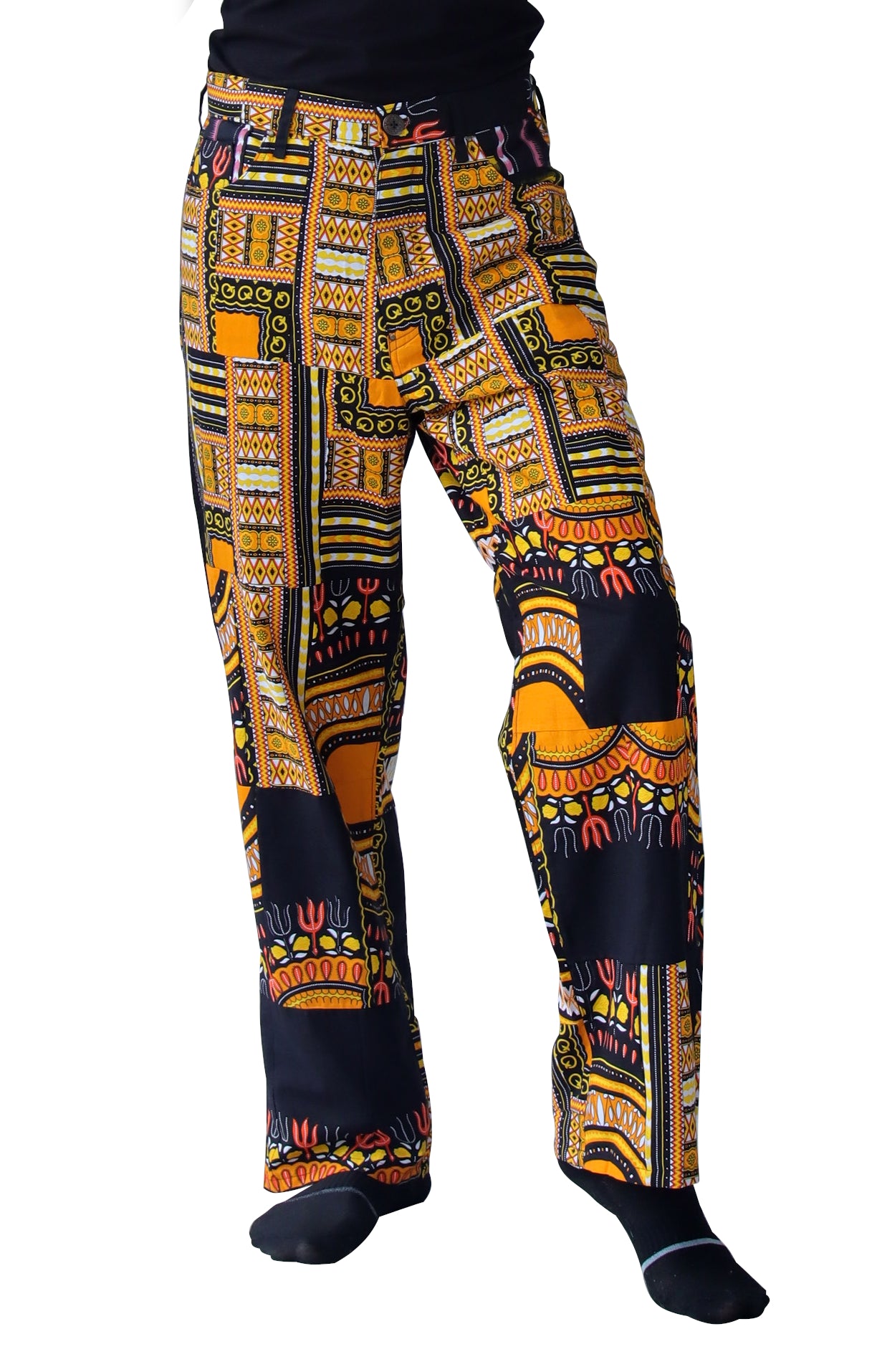 Fitted Jeans with Metal Fly Buttons Handcrafted Cotton Patch African Dashiki