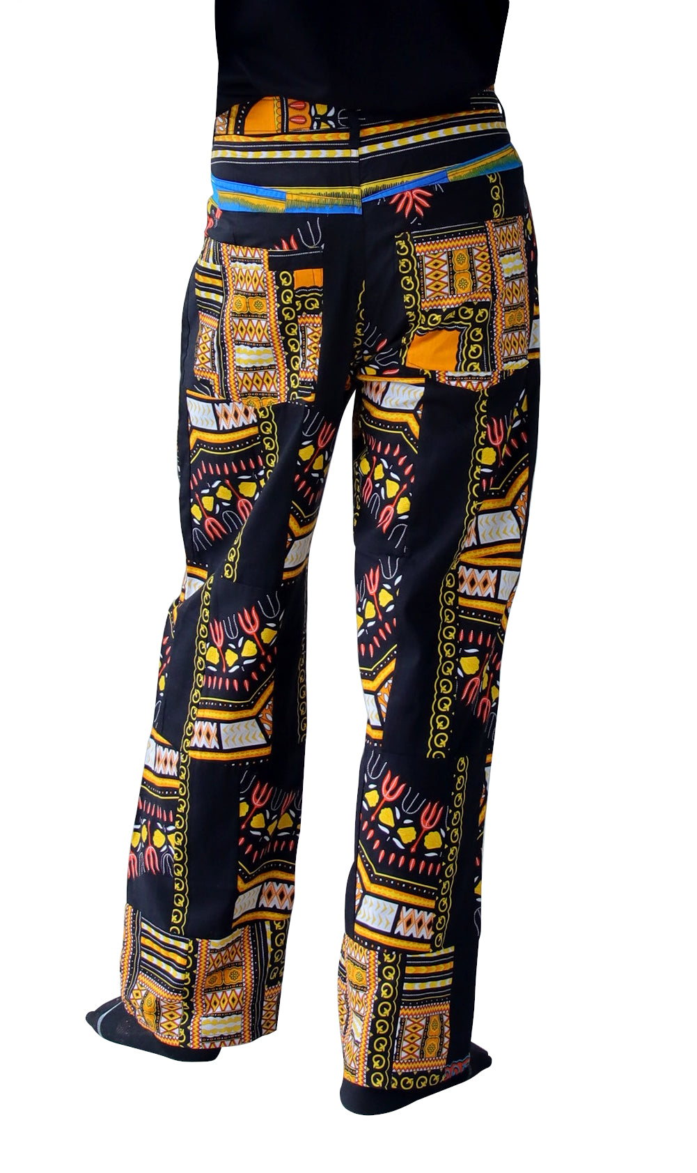 Fitted Jeans with Metal Fly Buttons Handcrafted Cotton Patch African Dashiki