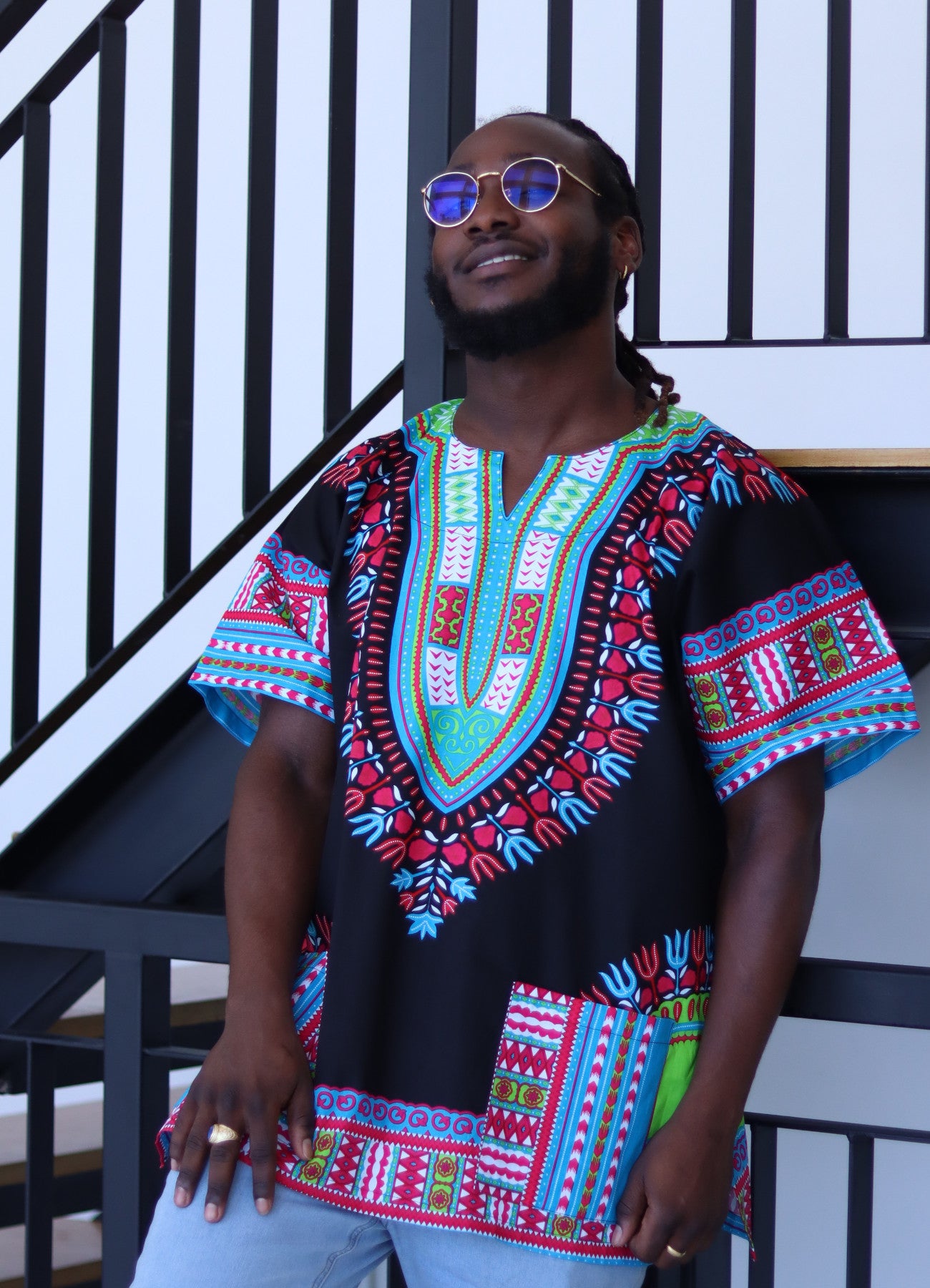 African Dashiki Unisex Shirt Standard Cotton 100% - Bold Black