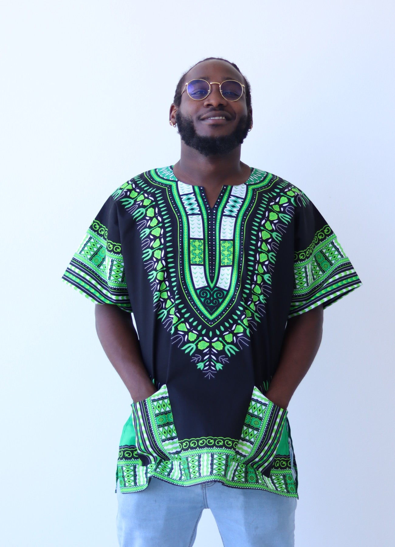 African Dashiki Unisex Shirt Standard Cotton 100% - Bold Black