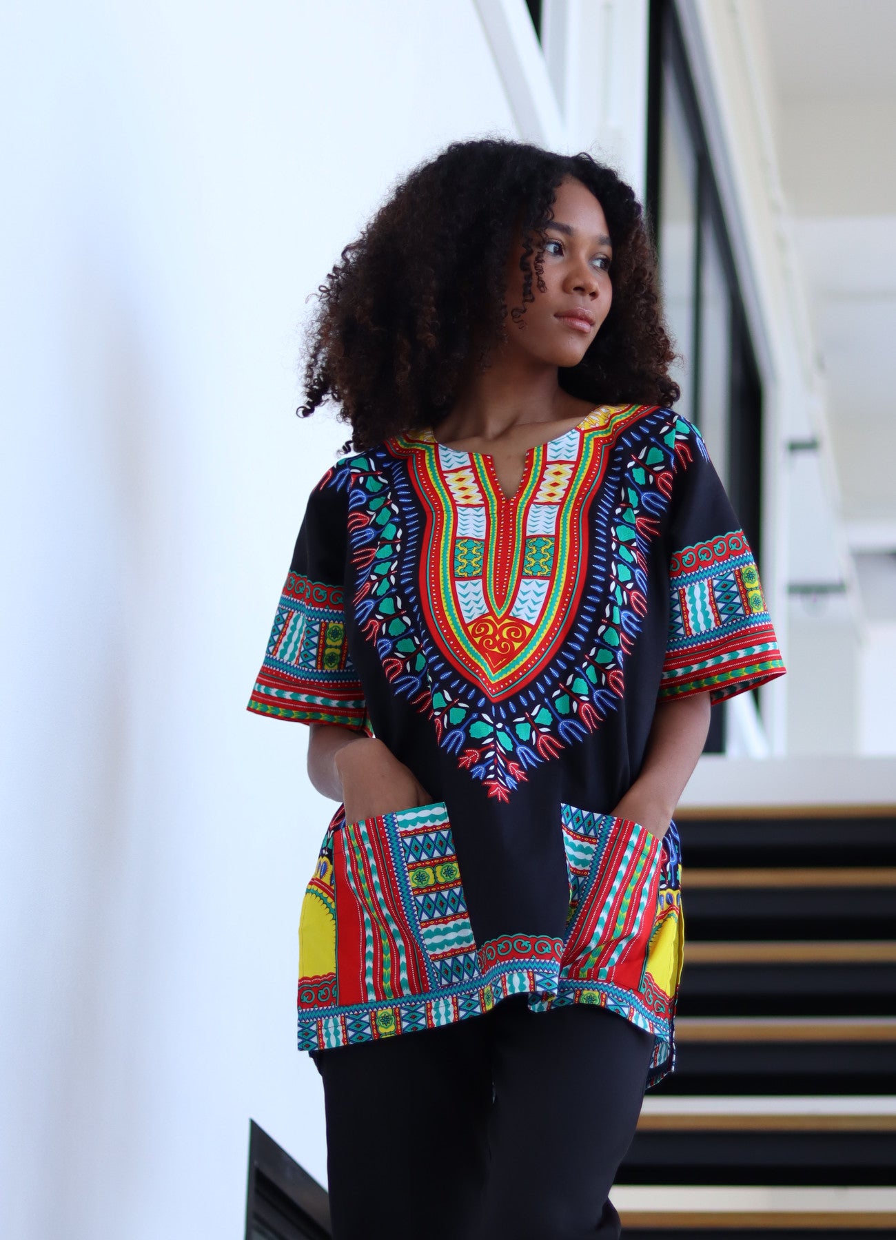 African Dashiki Unisex Shirt Standard Cotton 100% - Bold Black