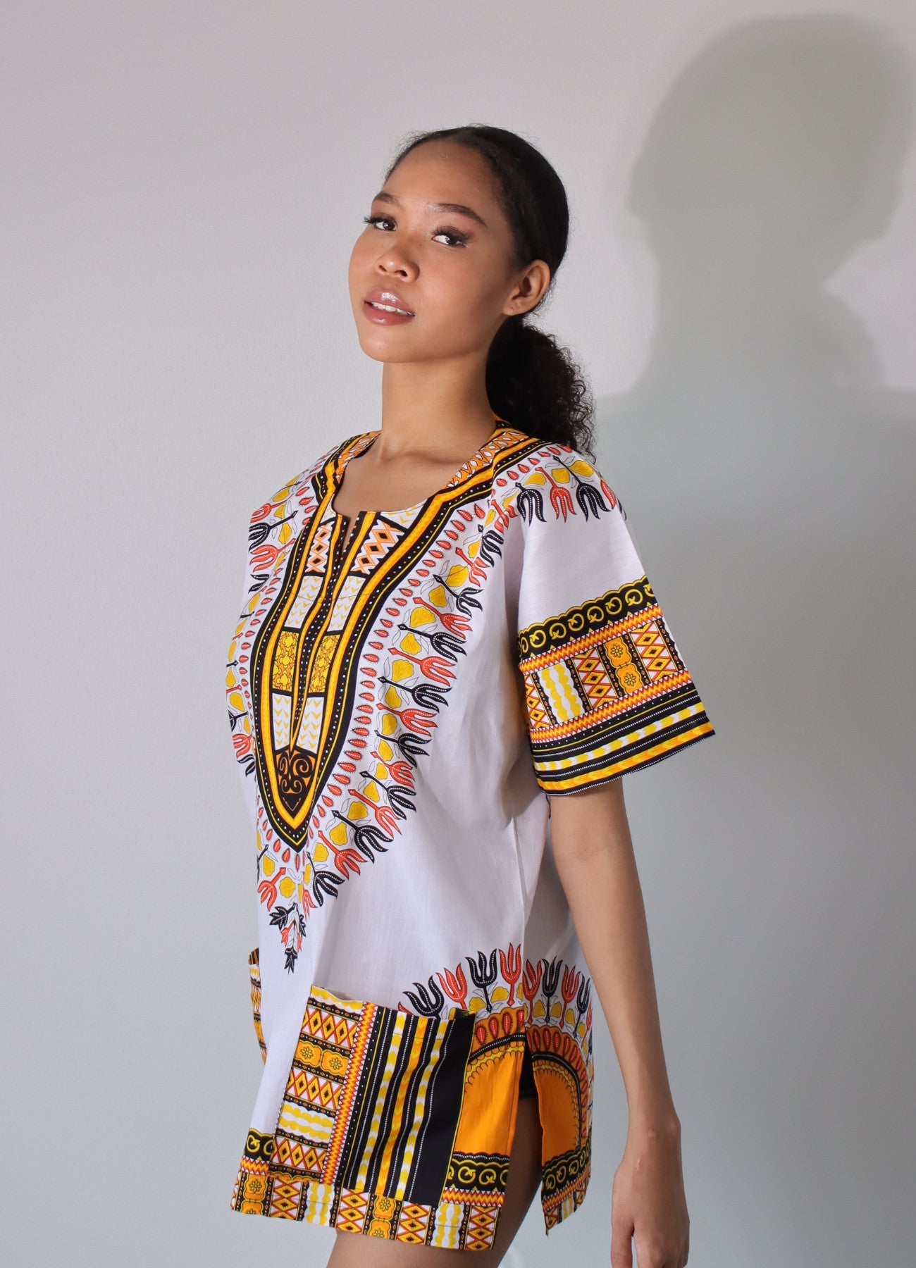 African Dashiki Unisex Shirt Standard Cotton 100% - Bright White