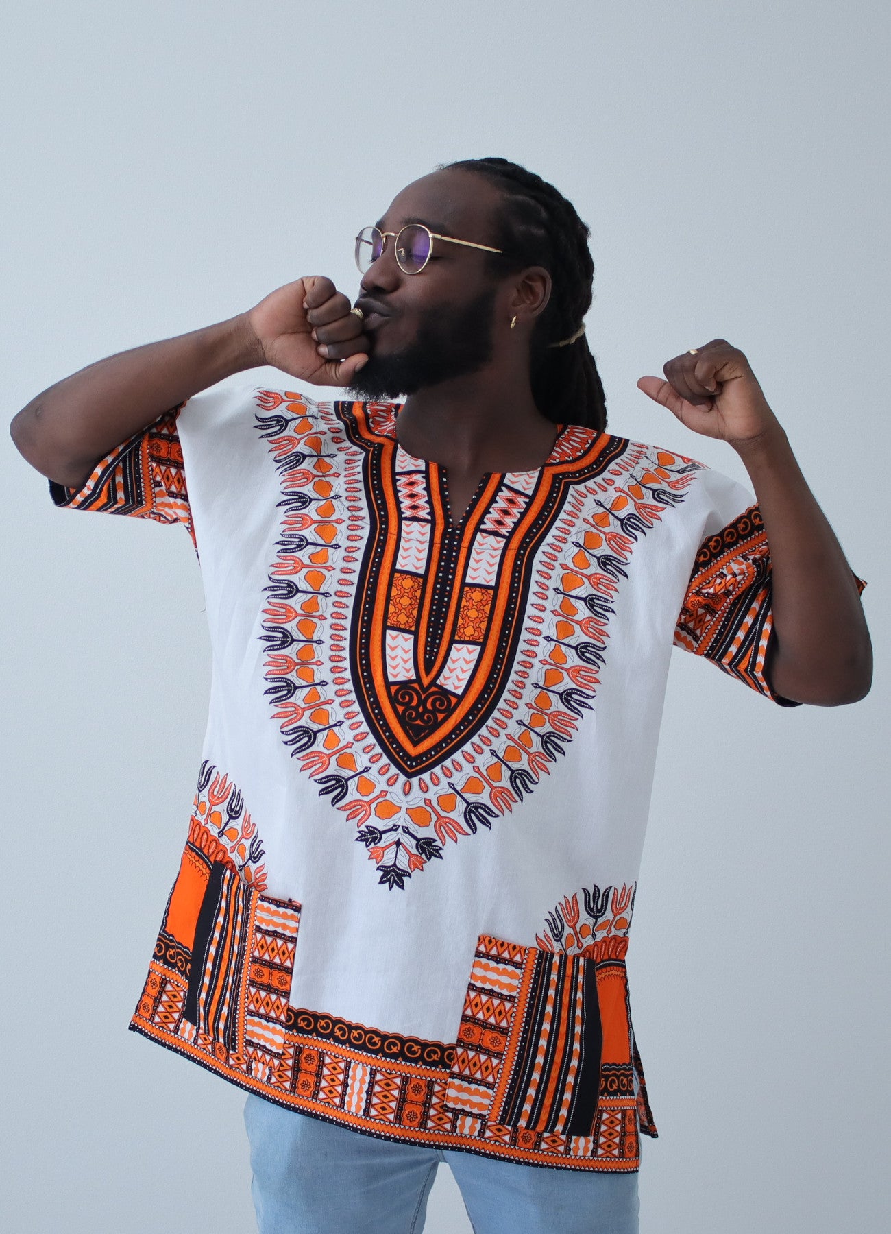 African Dashiki Unisex Shirt Standard Cotton 100% - Bright White