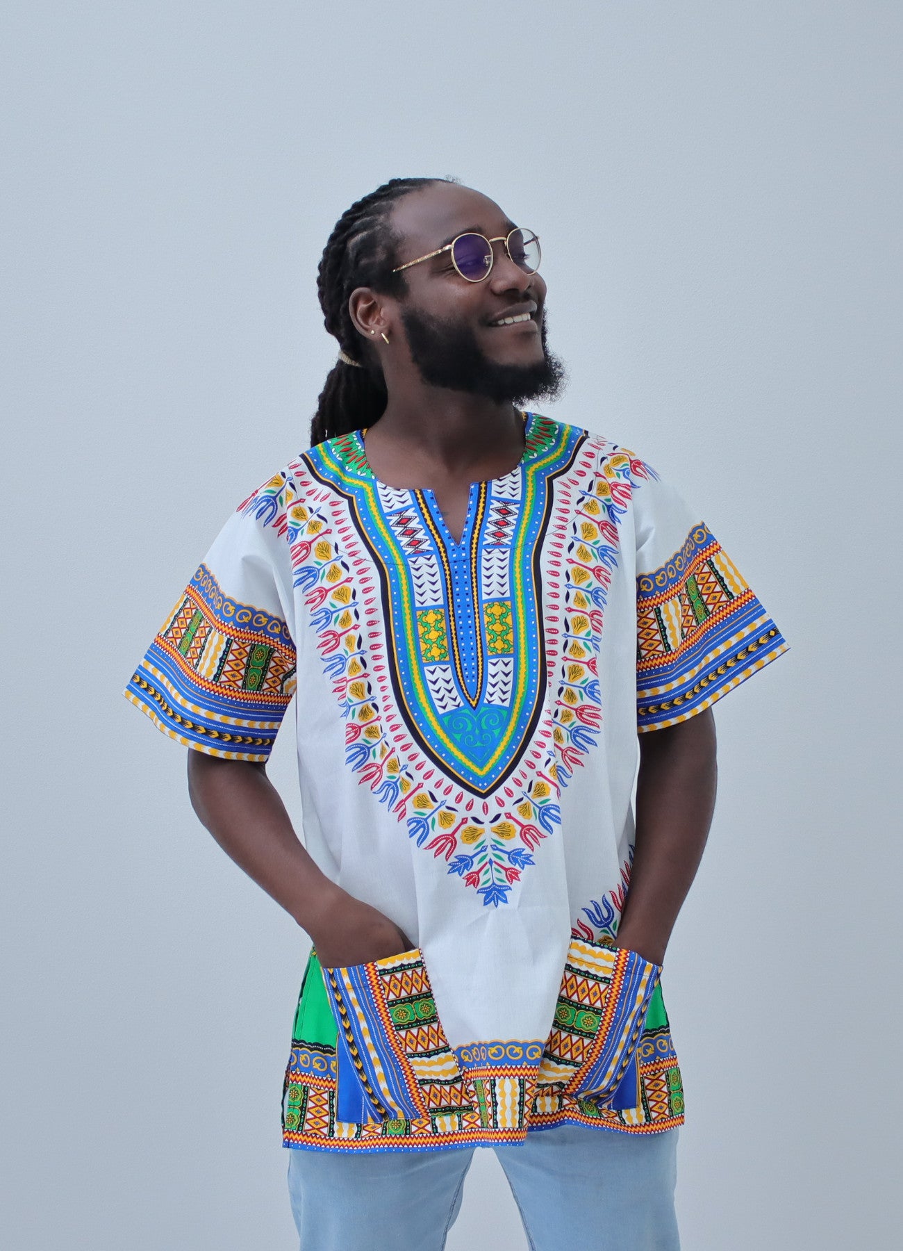 African Dashiki Unisex Shirt Standard Cotton 100% - Bright White