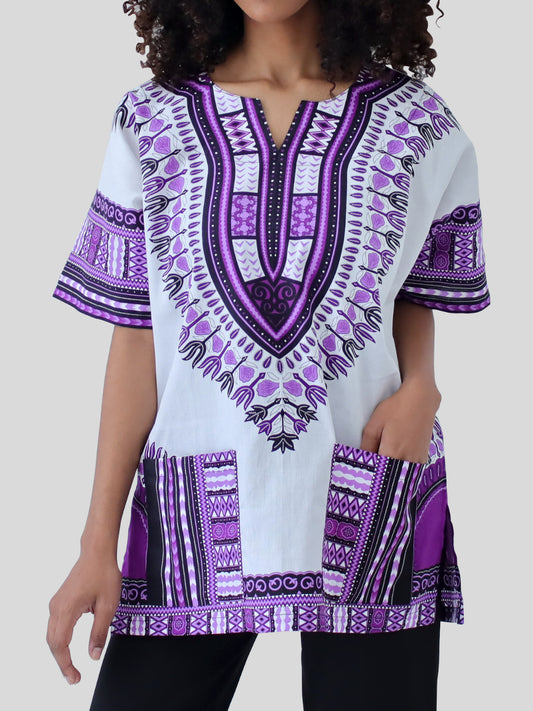 African Dashiki Unisex Shirt Standard Cotton 100% - Bright White
