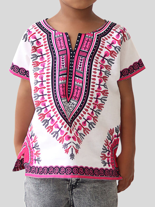 African Dashiki Children's Shirt Standard Cotton 100 % - Bright White