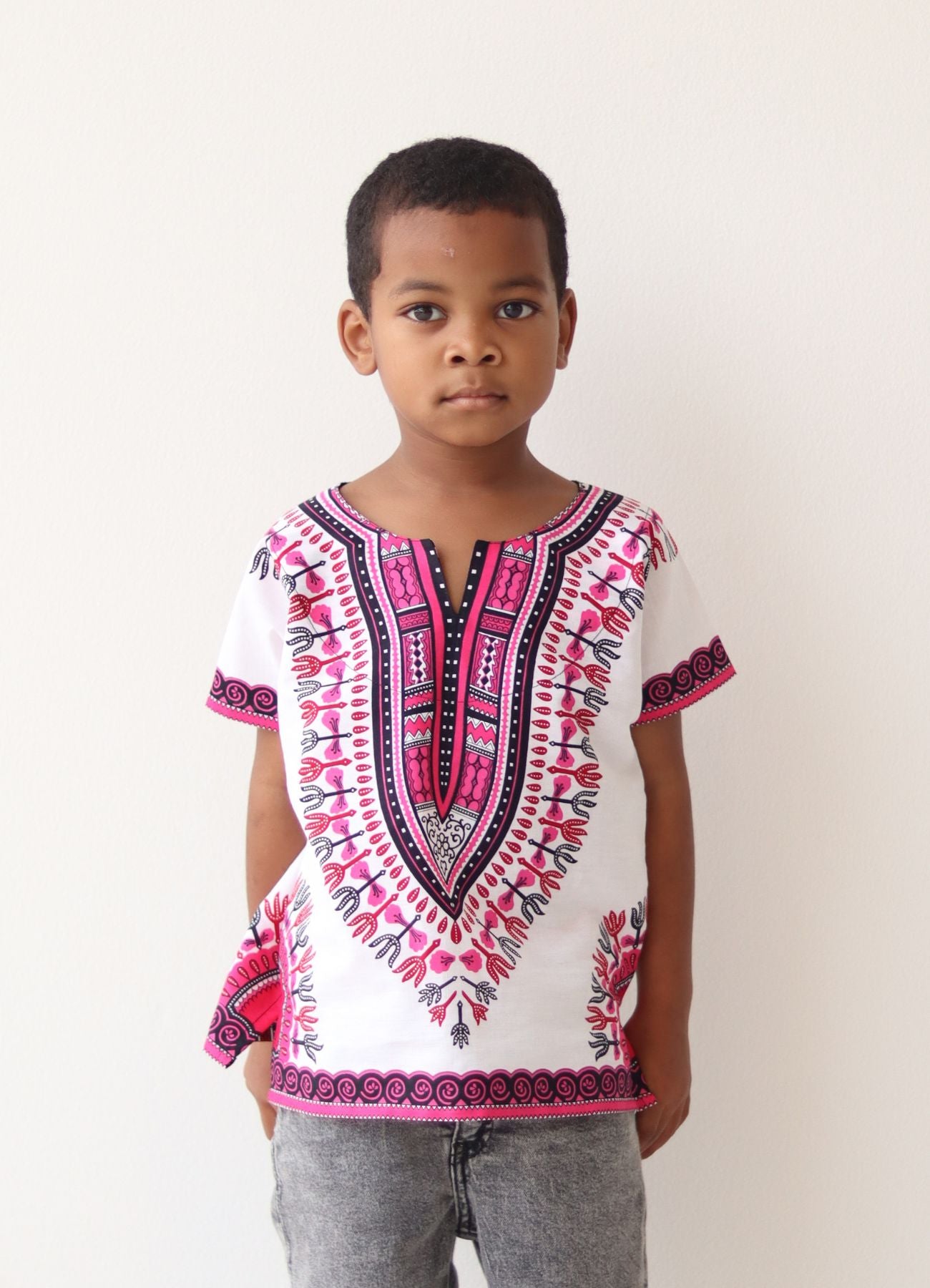 African Dashiki Children's Shirt Standard Cotton 100 % - Bright White