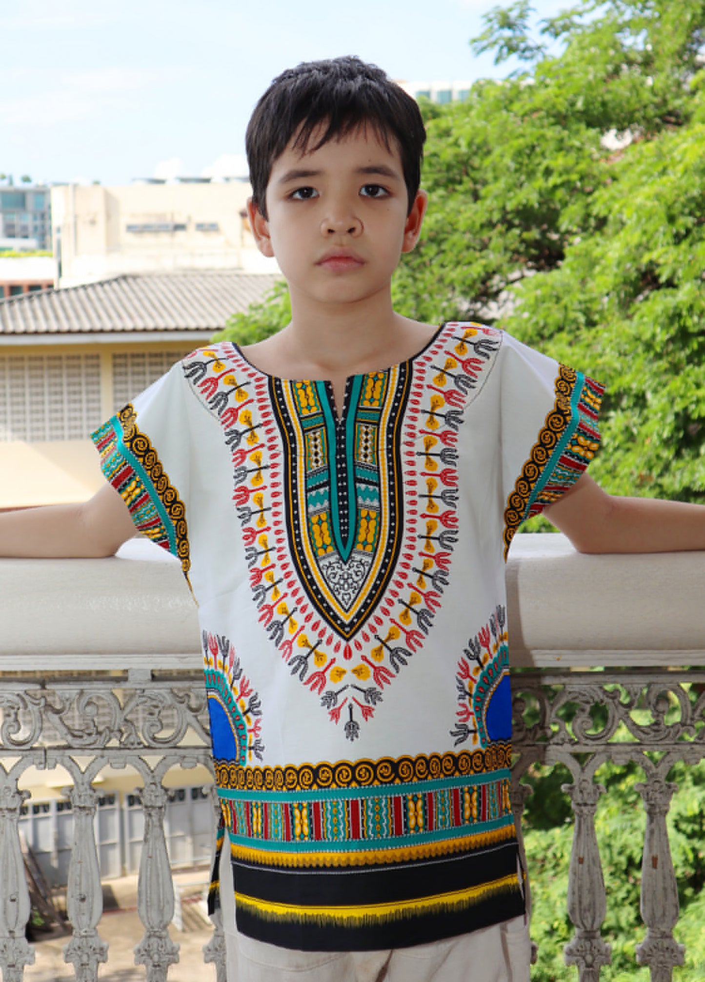 African Dashiki Children's Shirt Standard Cotton 100 % - Variety White