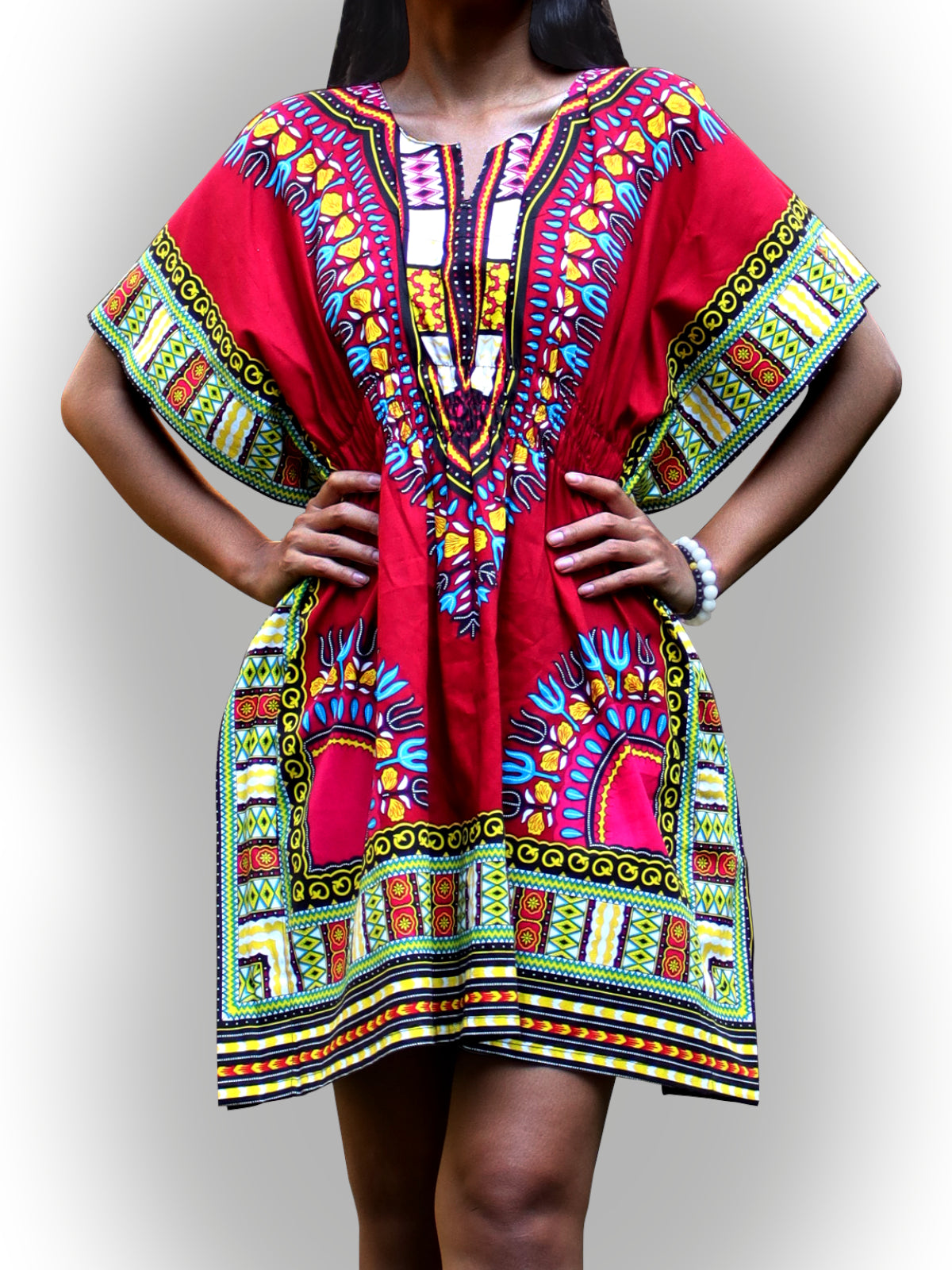 African Dashiki Ledies Shirt - Kaftan Dress Smock Smock Elastic Waist Short Sleeve