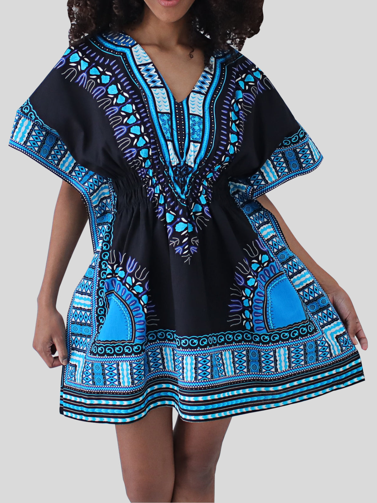 African Dashiki Ledies Shirt - Kaftan Dress Smock Smock Elastic Waist Short Sleeve