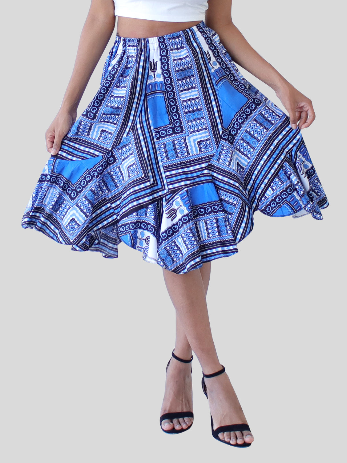 African Dashiki Short Gypsy Skirt - Patchwork Angle Carved