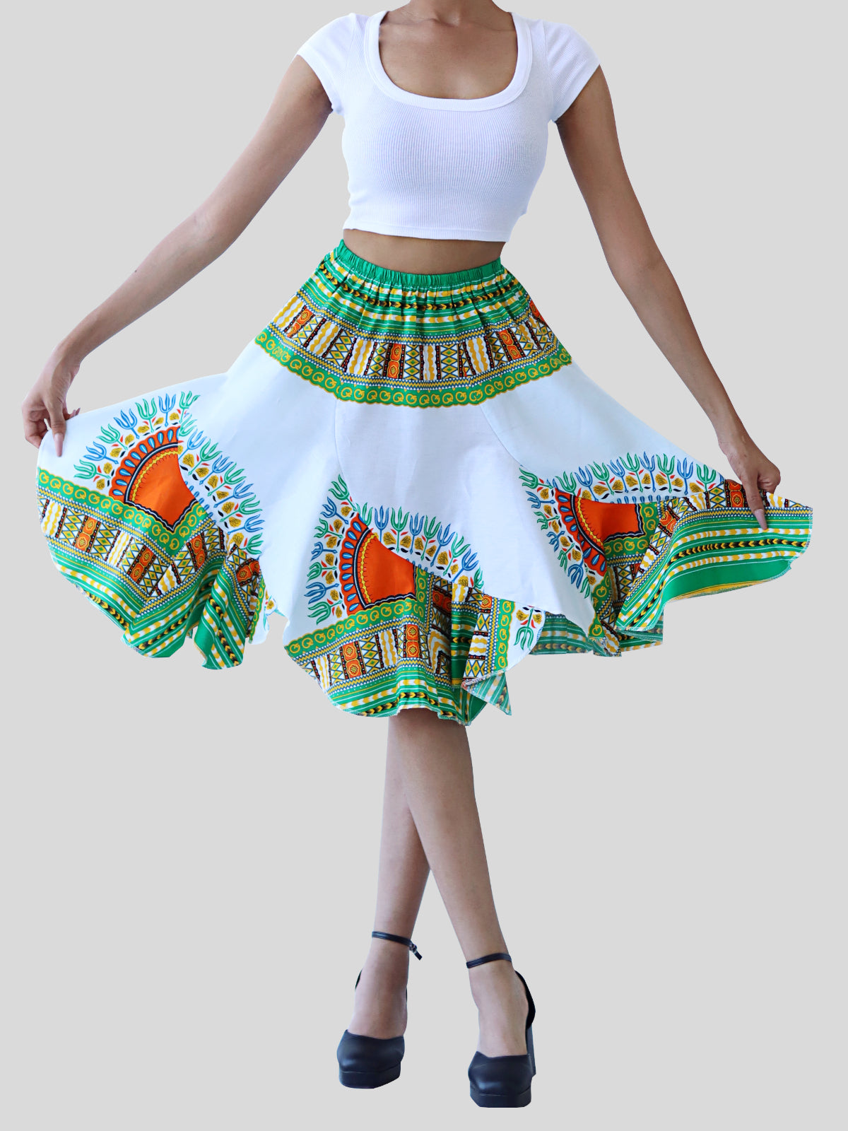 African Dashiki Short Gypsy Skirt - Patchwork Angle Carved