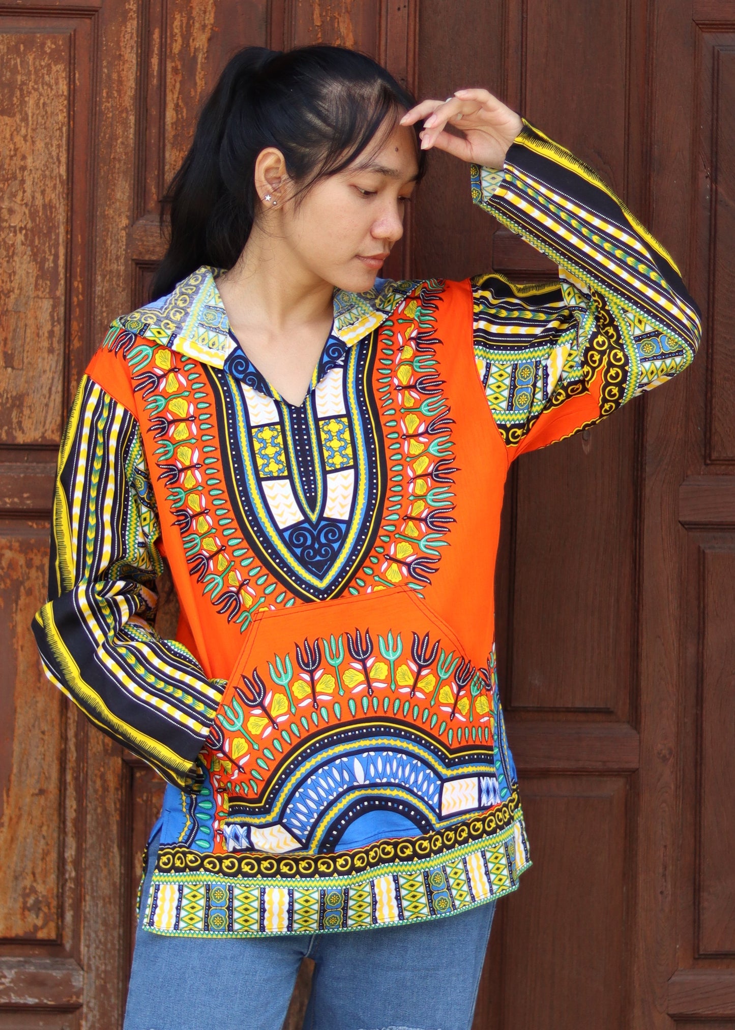 African Dashiki Unisex Jackets - Colorful Windbreaker Hoody Long Sleeve