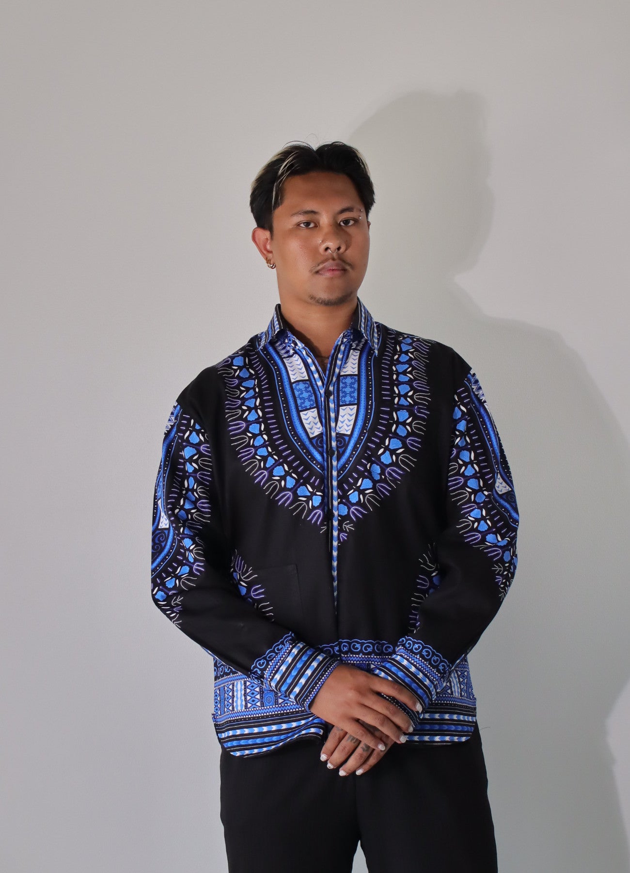 African Dashiki Long Sleeve Shirt - Yucatan Guayabera Three Pocket