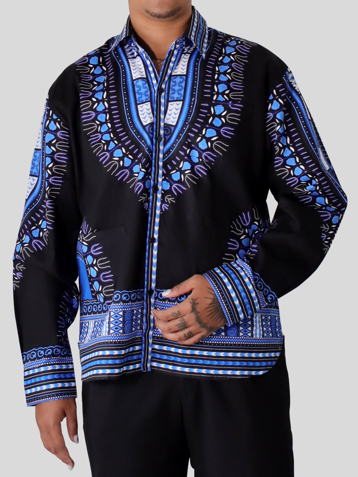 African Dashiki Long Sleeve Shirt - Yucatan Guayabera Three Pocket