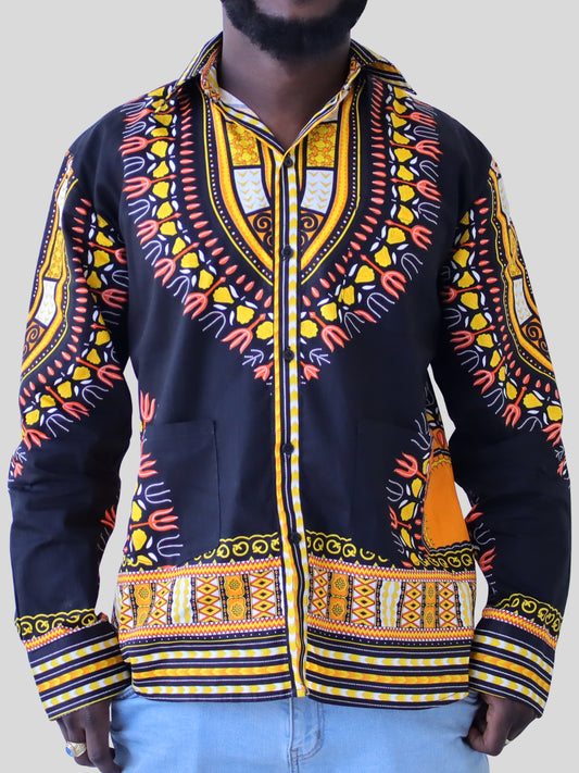 African Dashiki Long Sleeve Shirt - Yucatan Guayabera Three Pocket