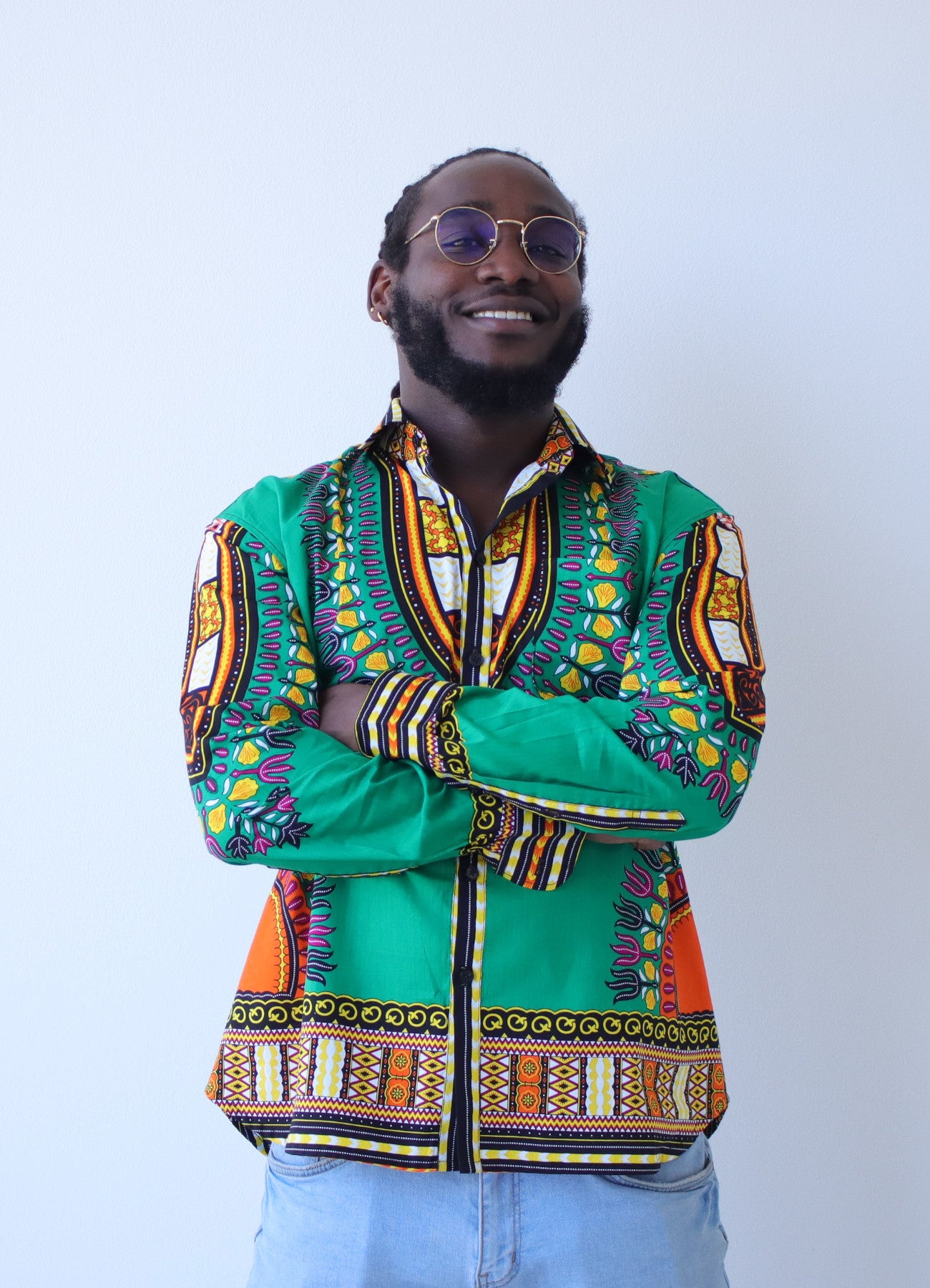 African Dashiki Long Sleeve Shirt - Euro Collar Buttons