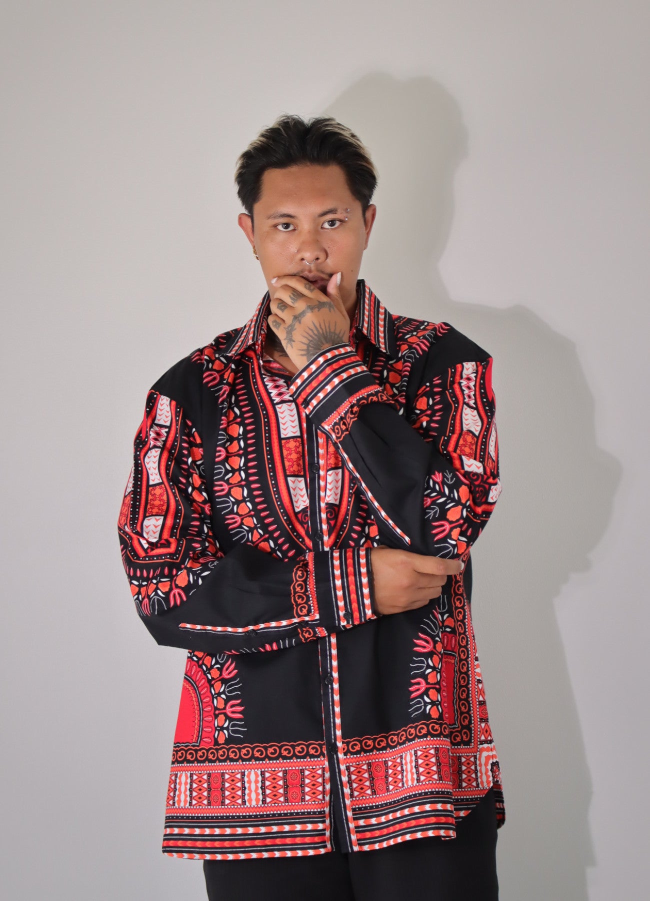 African Dashiki Long Sleeve Shirt - Euro Collar Buttons