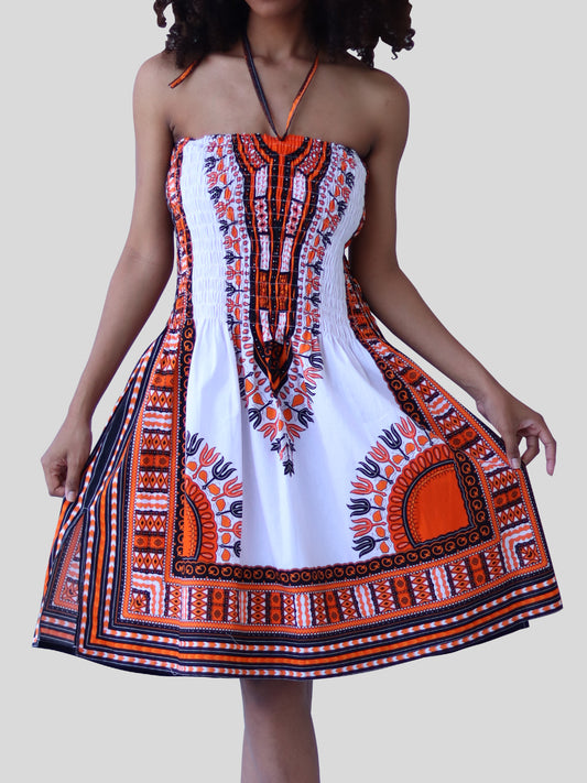 African Dashiki Dress - Open Shoulder Halter Strap