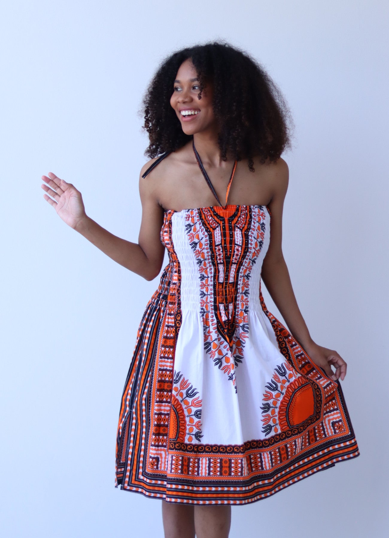 African Dashiki Dress - Open Shoulder Halter Strap