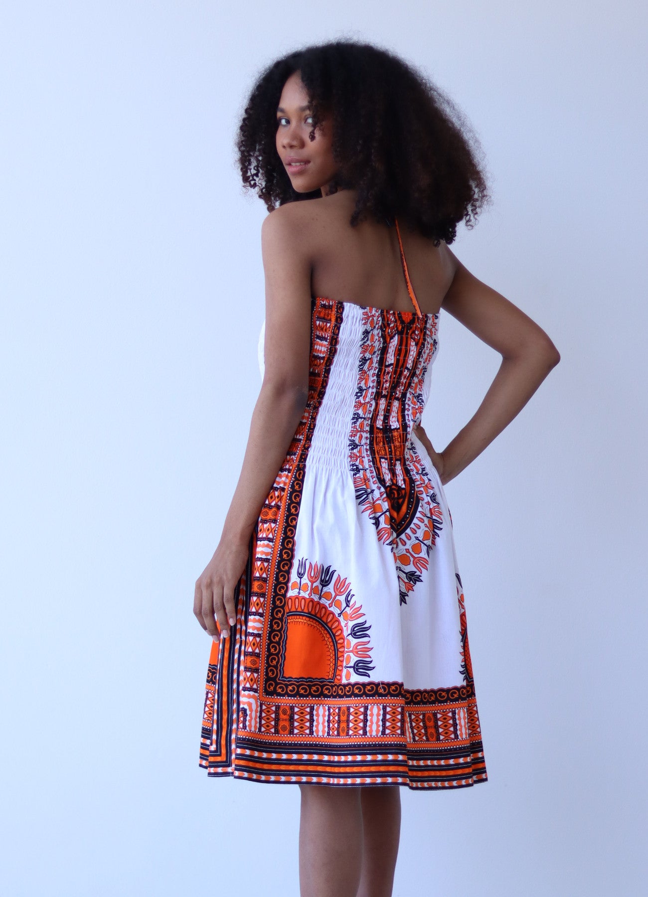 African Dashiki Dress - Open Shoulder Halter Strap