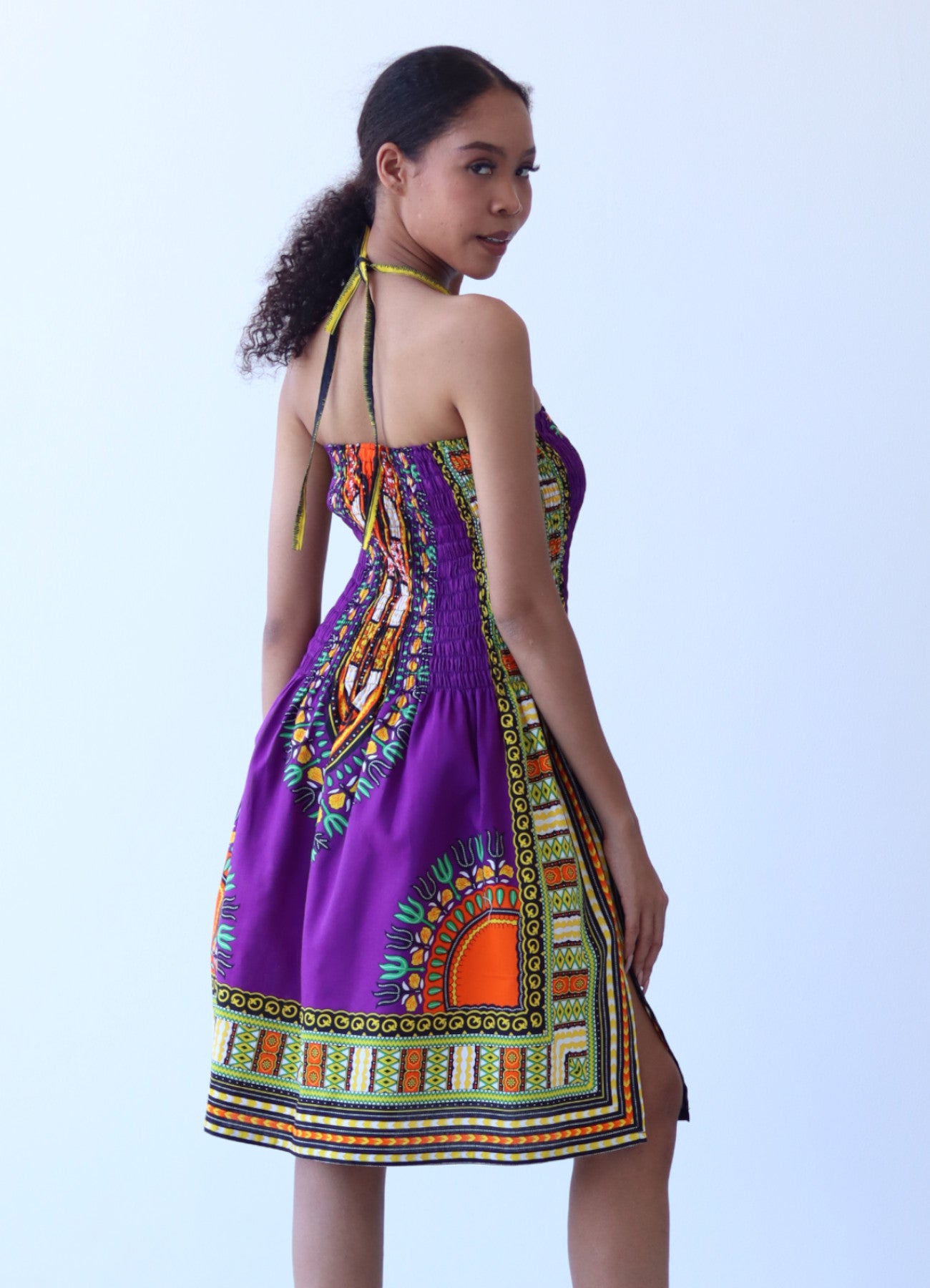 African Dashiki Dress - Open Shoulder Halter Strap