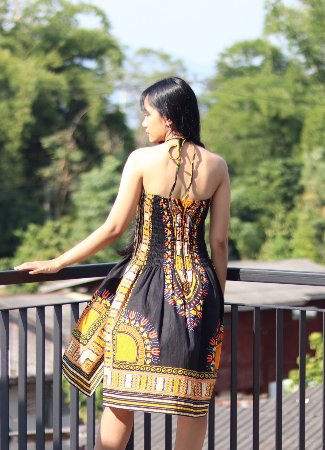 African Dashiki Dress - Open Shoulder Halter Strap