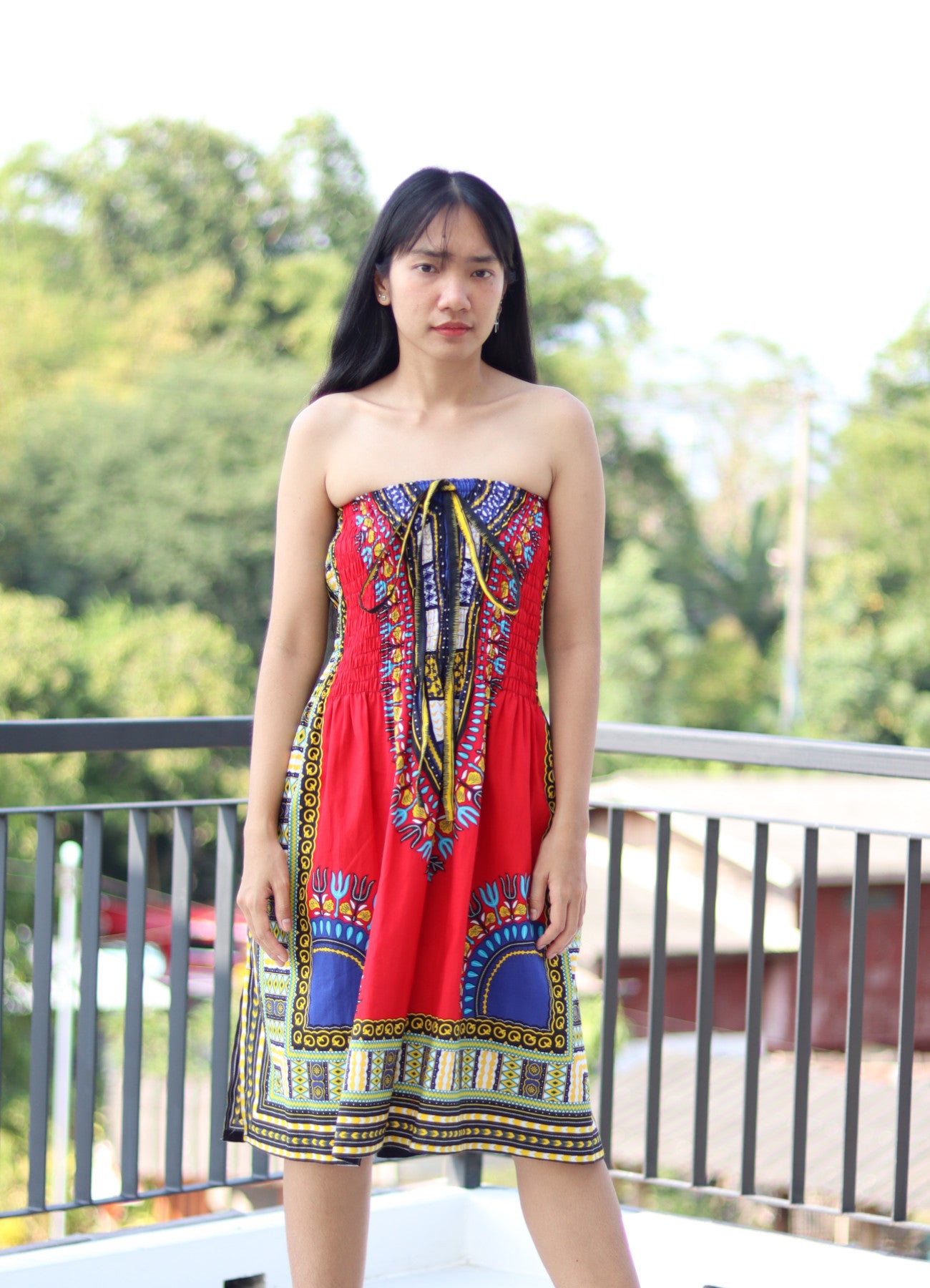 African Dashiki Dress - Open Shoulder Halter Strap