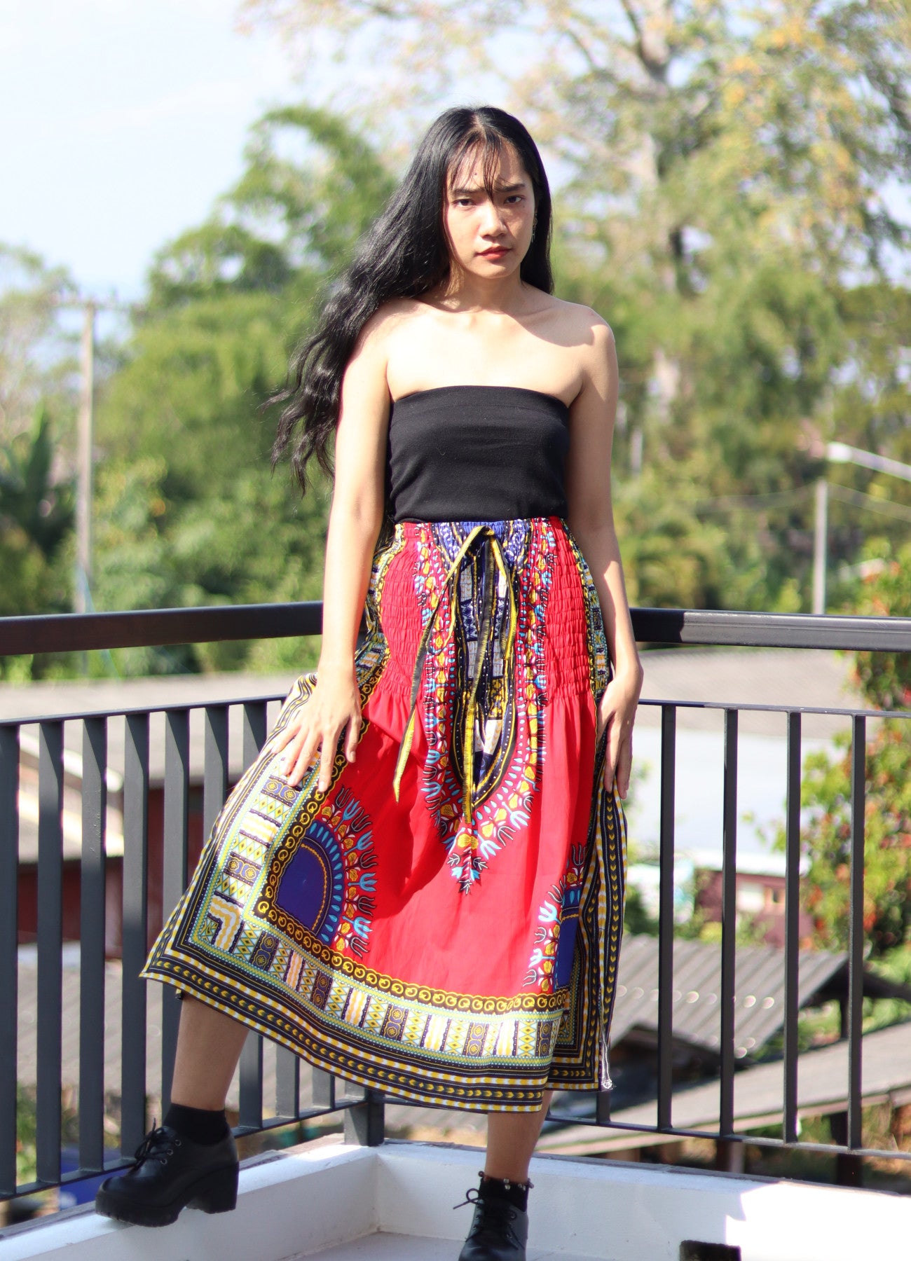 African Dashiki Dress - Open Shoulder Halter Strap