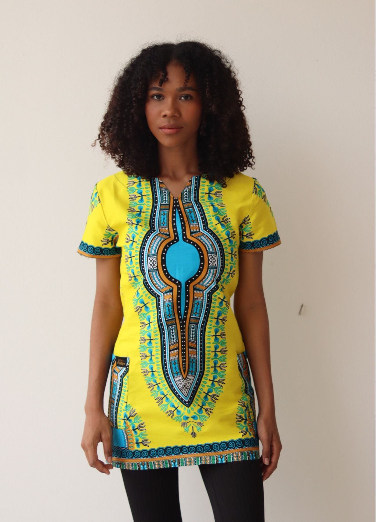 African Dashiki Mini Dress - Pocket side with Zipper Back