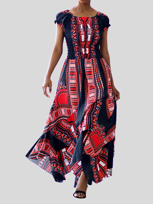 Africa Dashiki Dress - Smock Waist With Short Sleeves