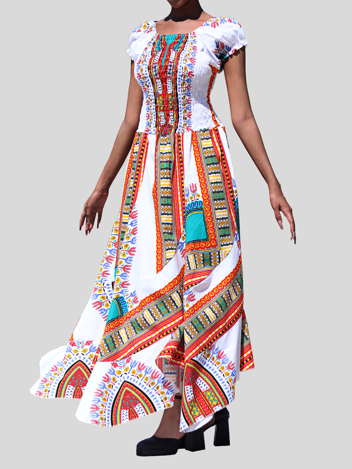 Africa Dashiki Dress - Smock Waist With Short Sleeves