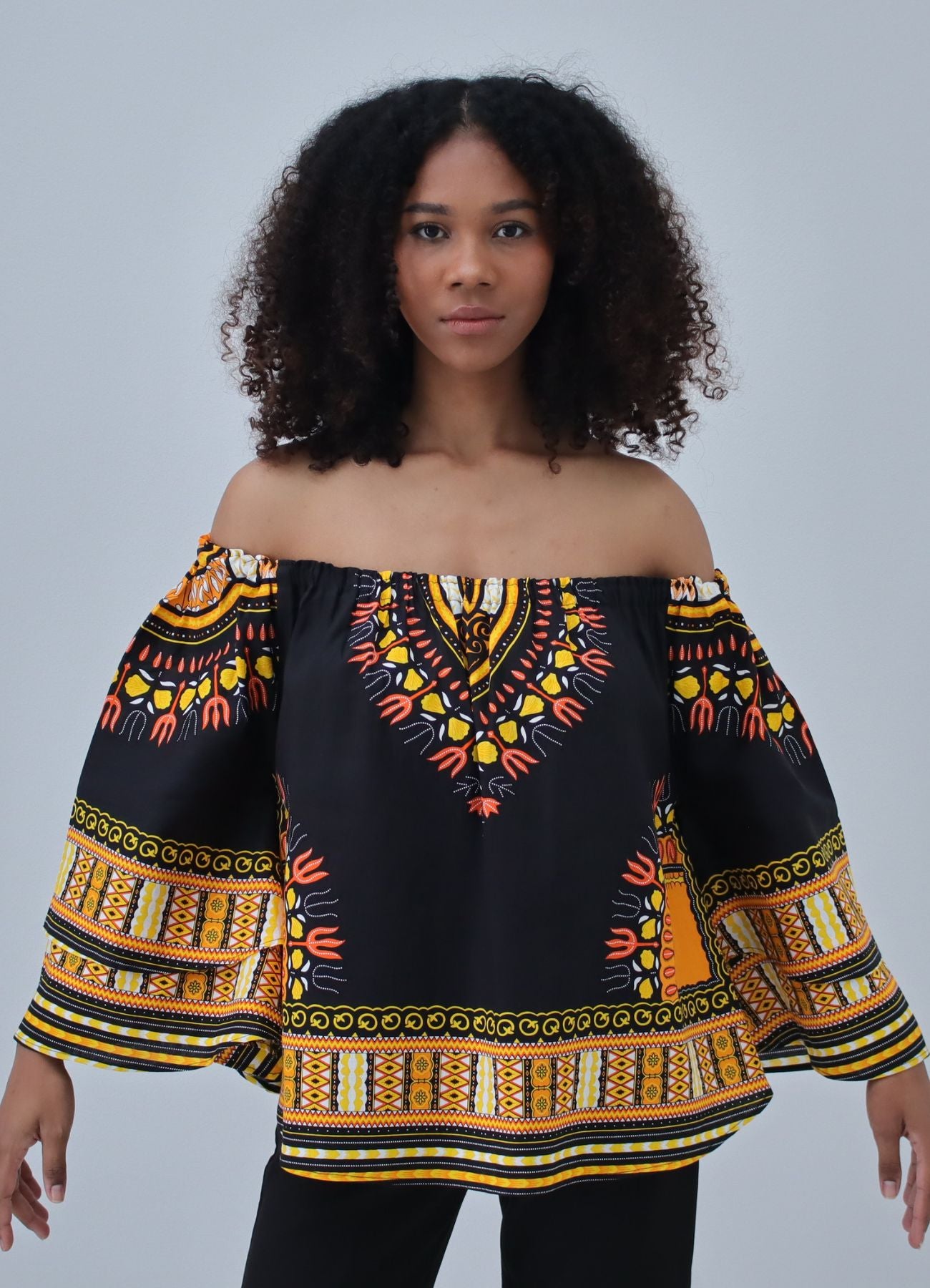 African Dashiki Womens Shirt - Off Shoulder Caftan Blouse