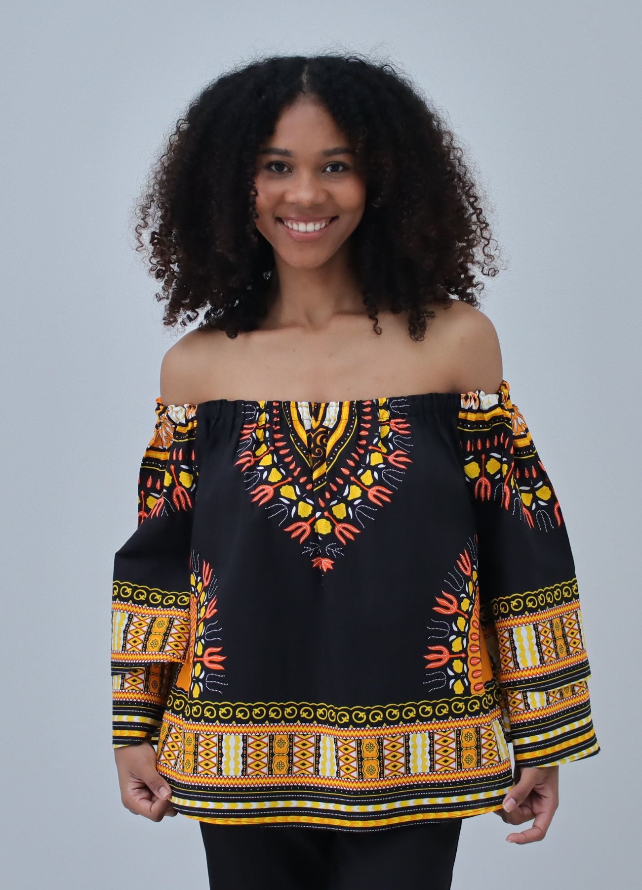 African Dashiki Womens Shirt - Off Shoulder Caftan Blouse