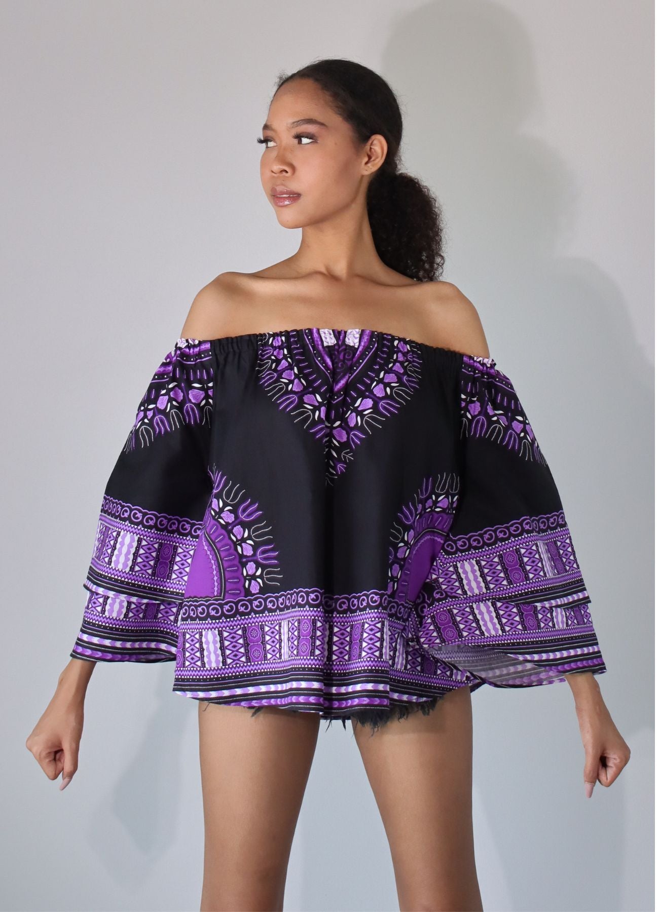 African Dashiki Womens Shirt - Off Shoulder Caftan Blouse