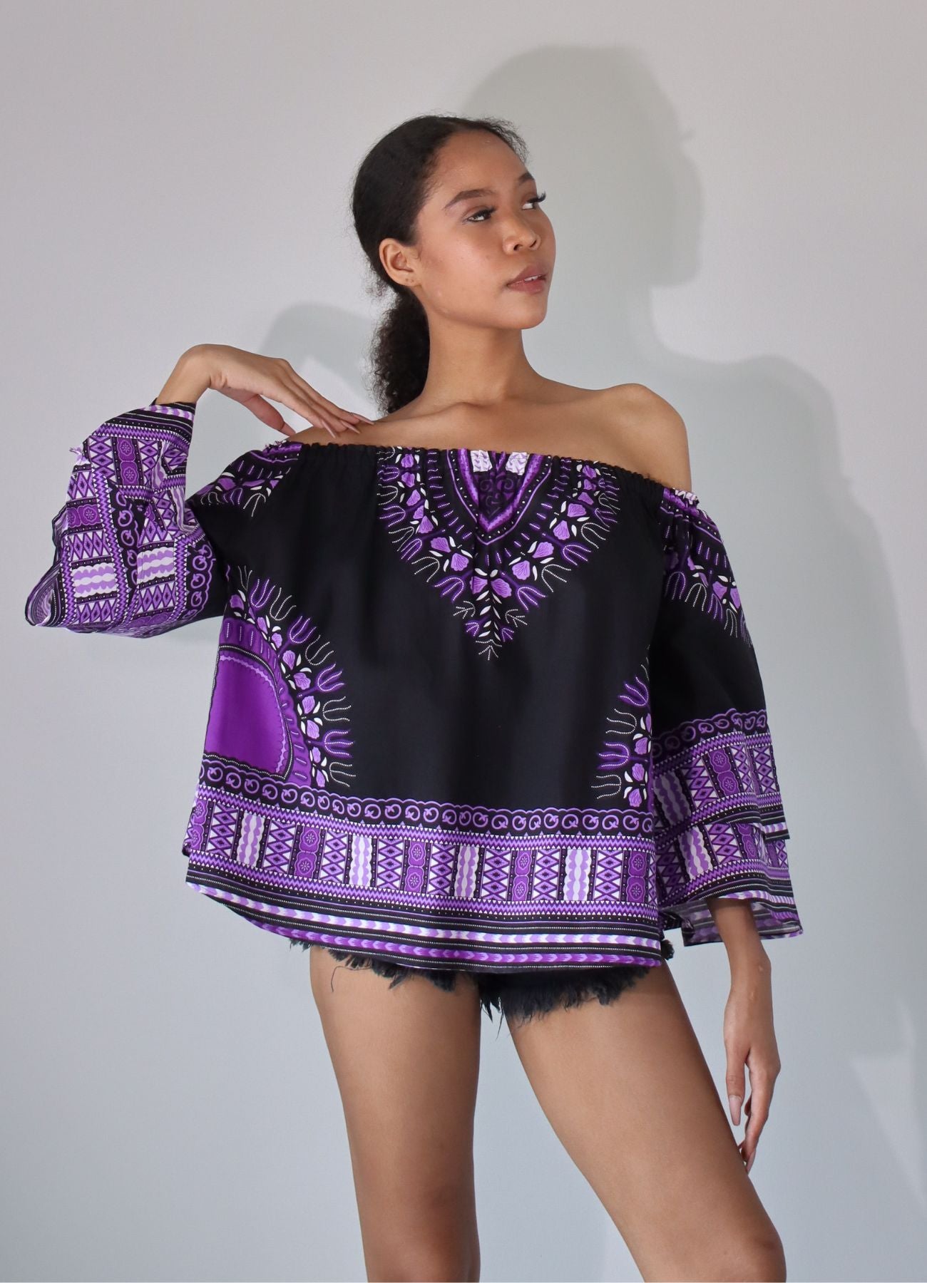 African Dashiki Womens Shirt - Off Shoulder Caftan Blouse