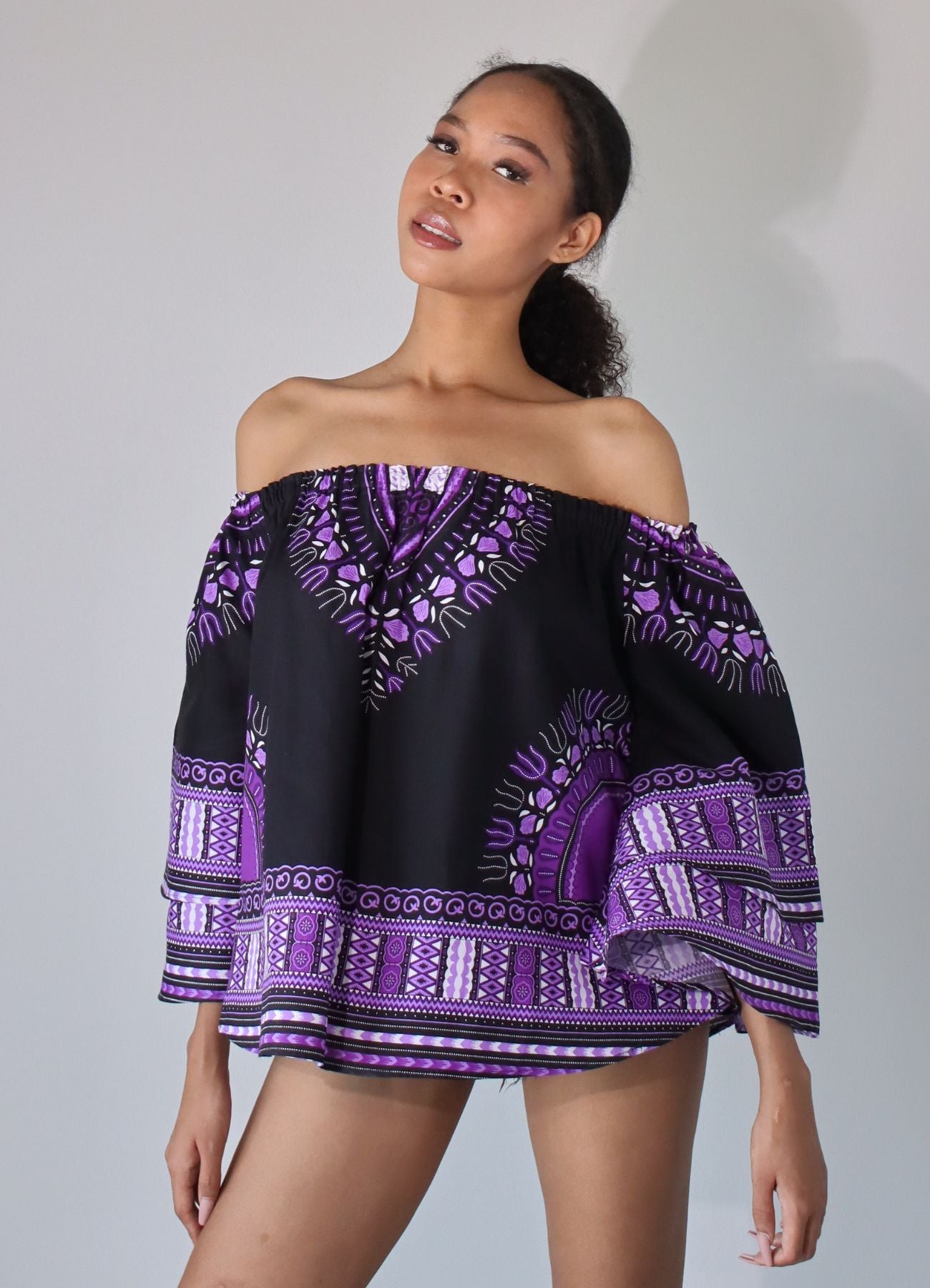 African Dashiki Womens Shirt - Off Shoulder Caftan Blouse