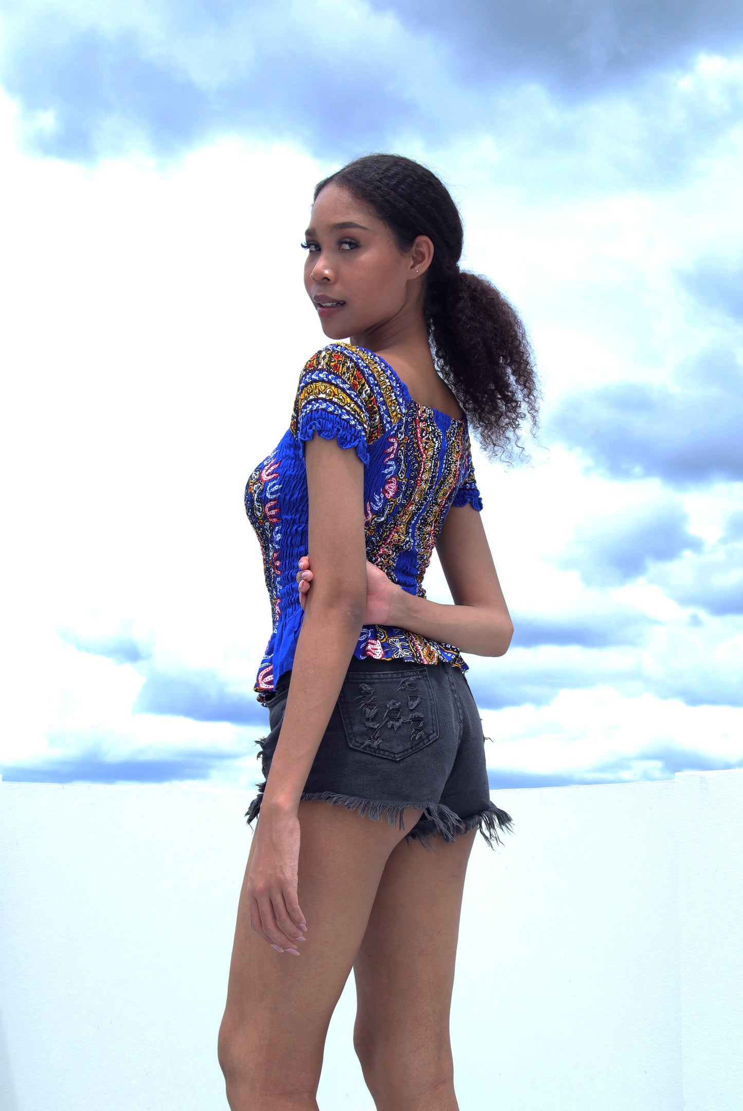 African Dashiki Womens Shirt - Smock Waist Babydoll Short Sleeves