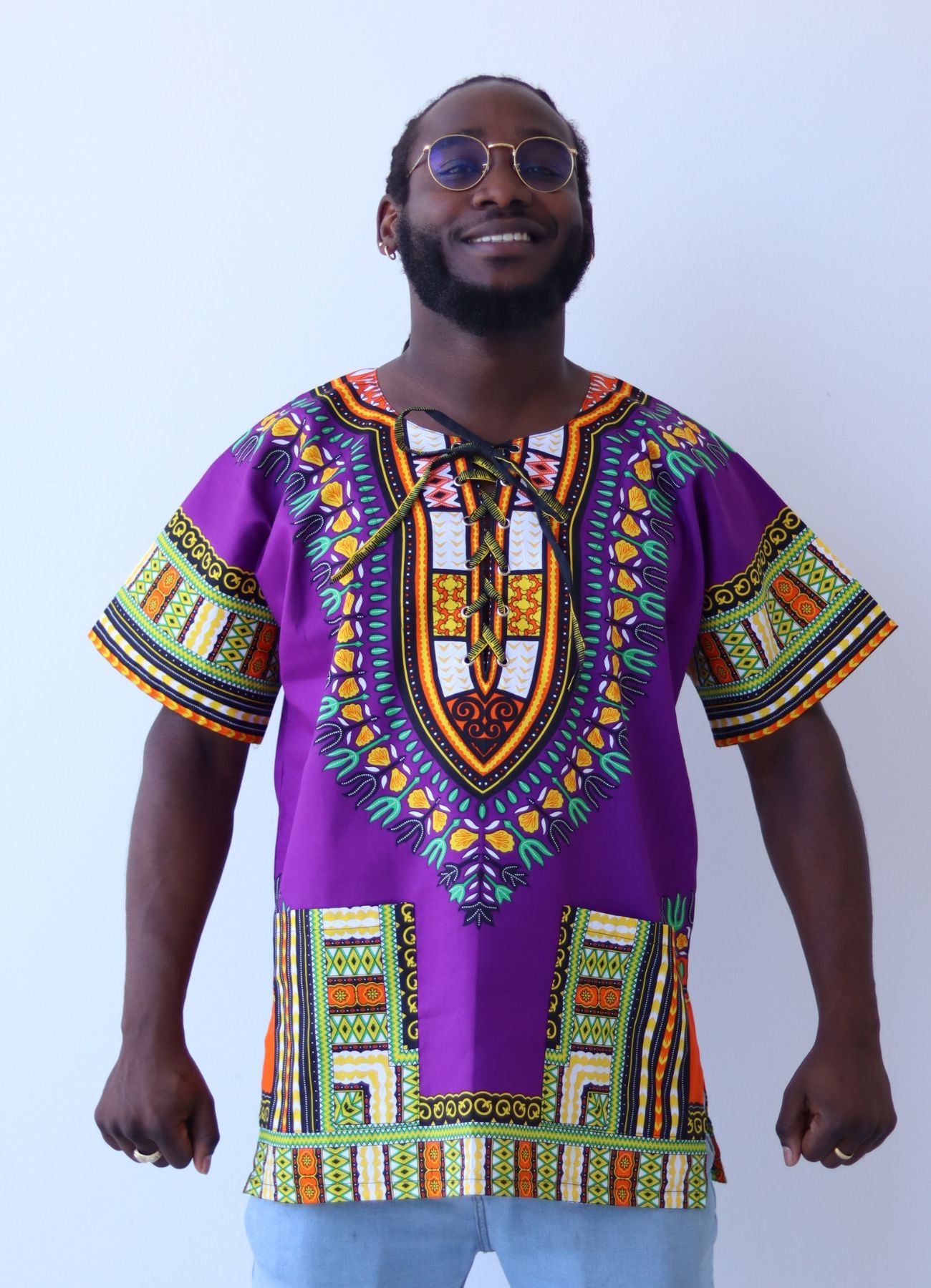 African Dashiki Unisex Shirt - Cotton Tied Collar