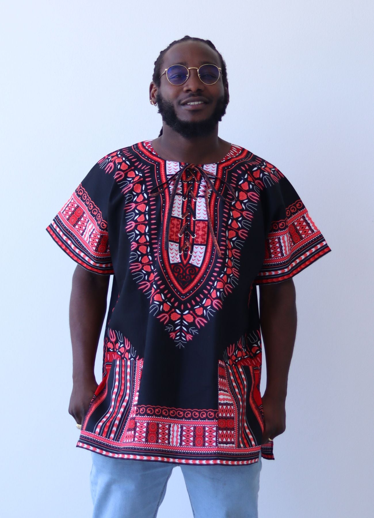 African Dashiki Unisex Shirt - Cotton Tied Collar